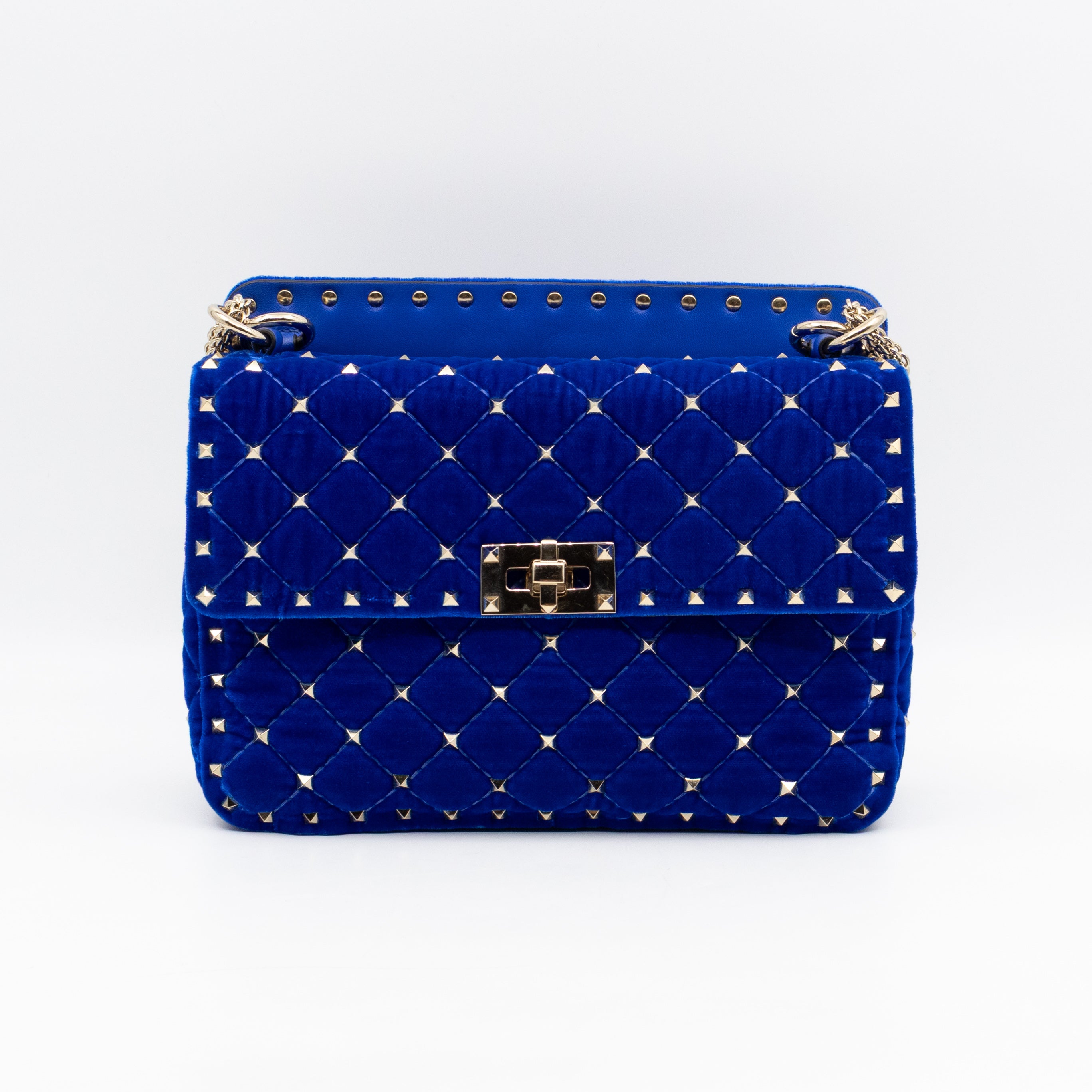 Rockstud Spike Medium Shoulder Bag Blue Velvet