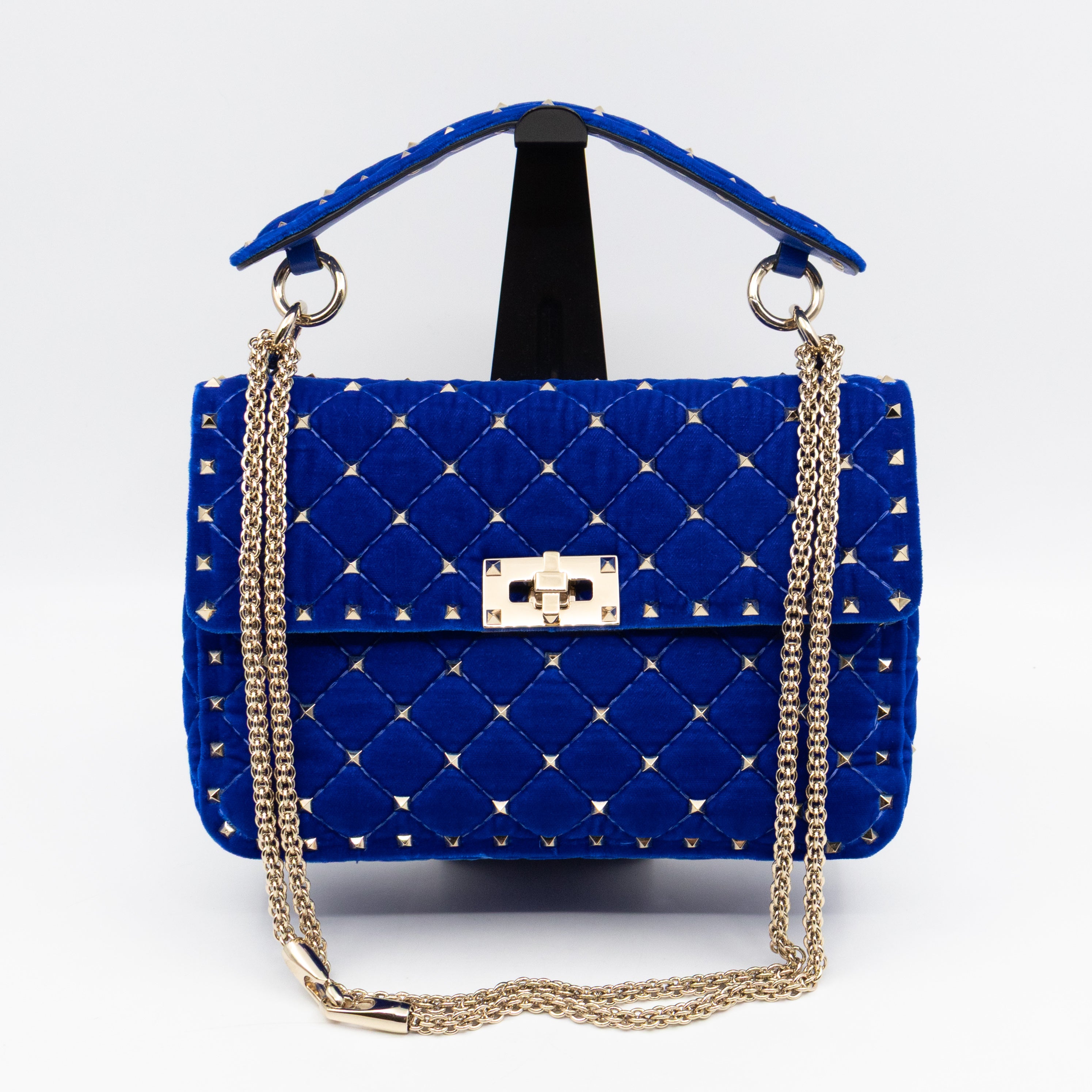 Rockstud Spike Medium Shoulder Bag Blue Velvet