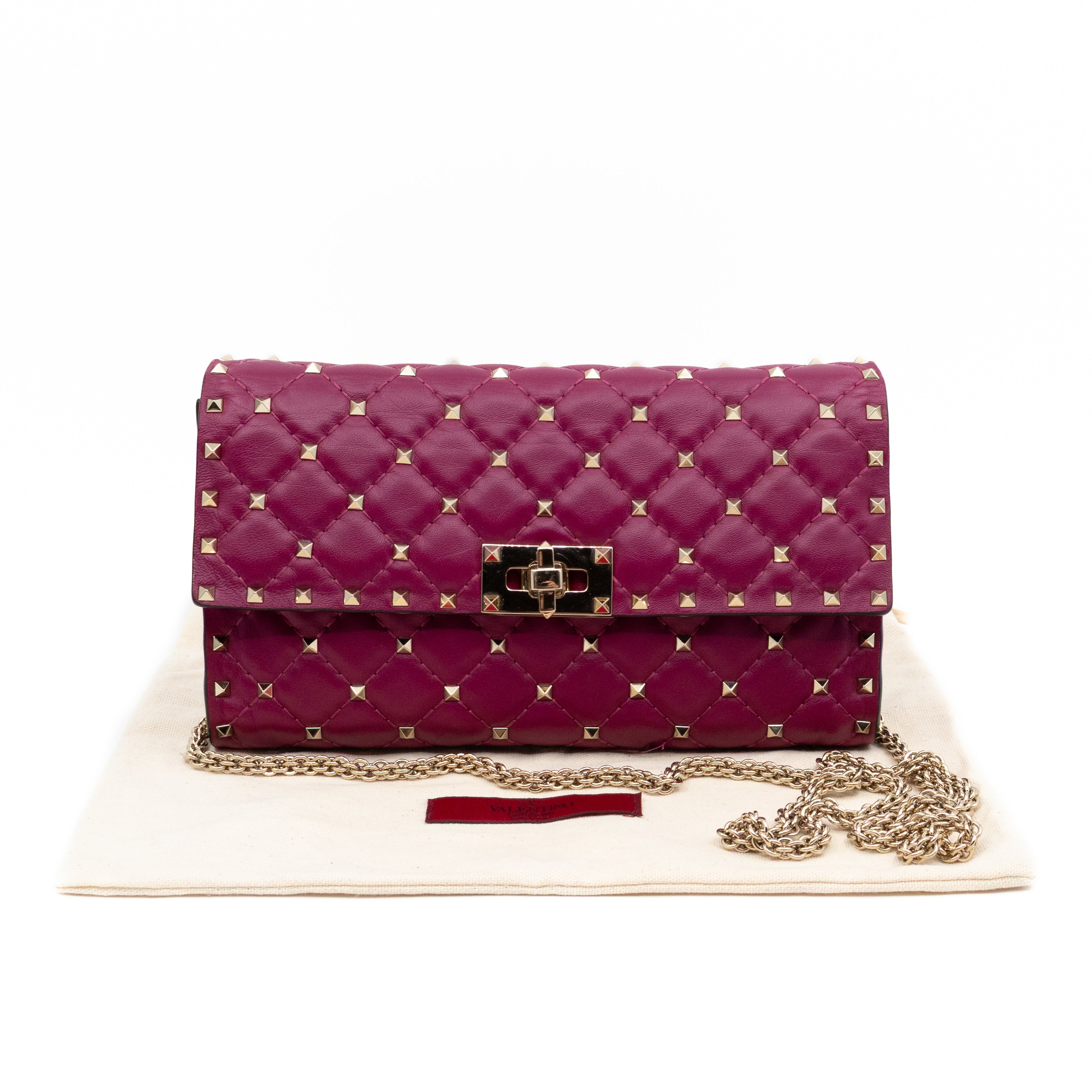 Rockstud Spike Crossbody Clutch Bag Fuchsia Leather