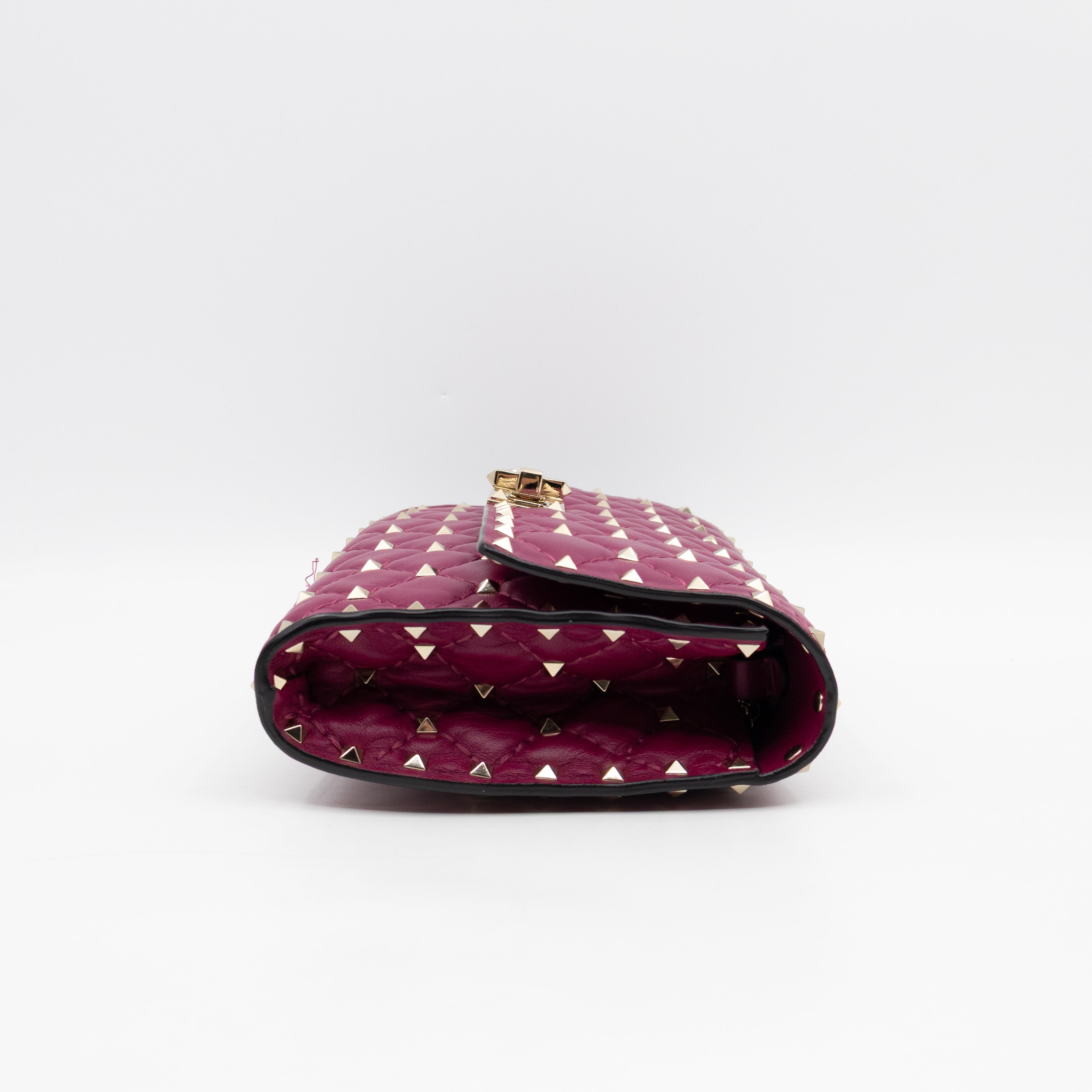 Rockstud Spike Crossbody Clutch Bag Fuchsia Leather