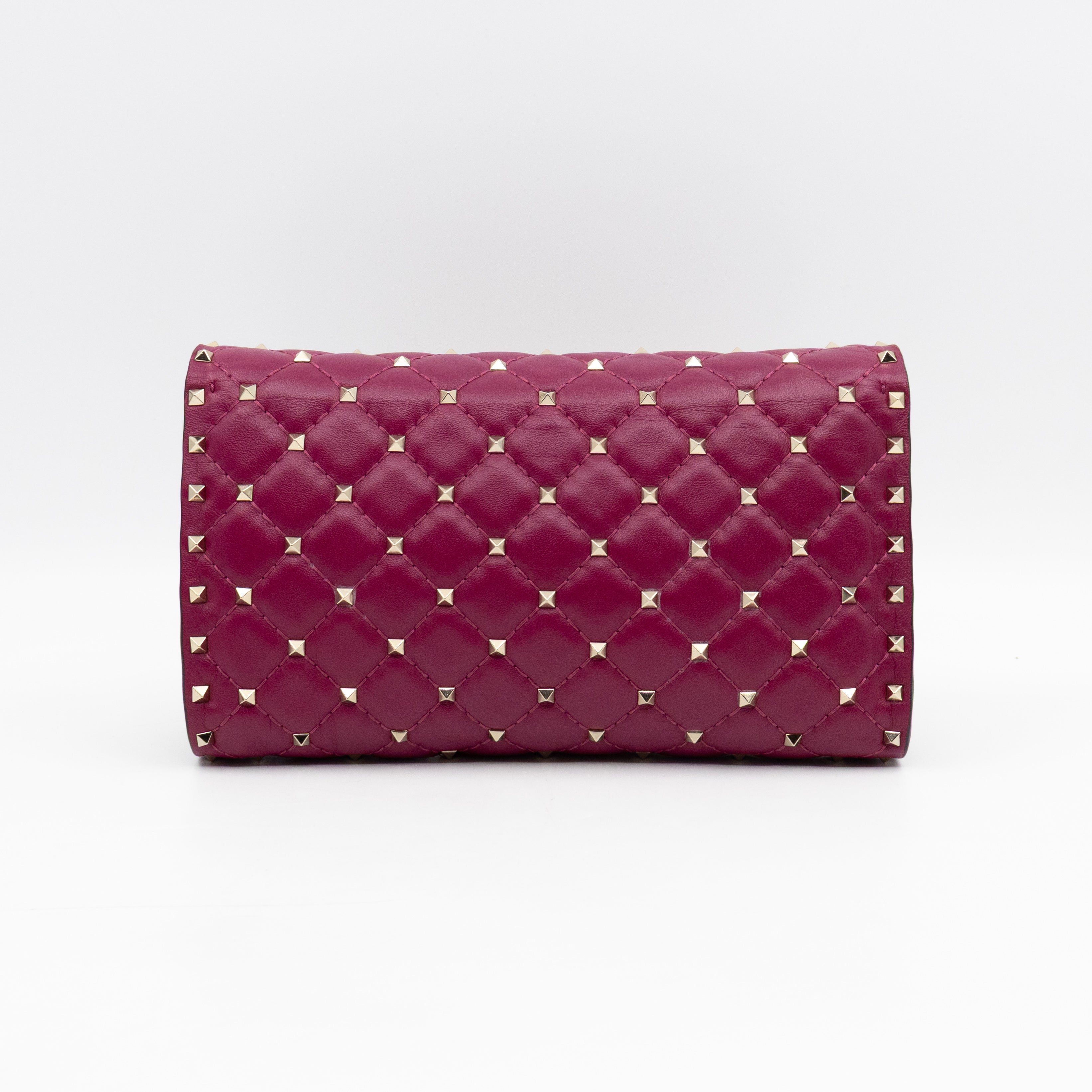 Rockstud Spike Crossbody Clutch Bag Fuchsia Leather