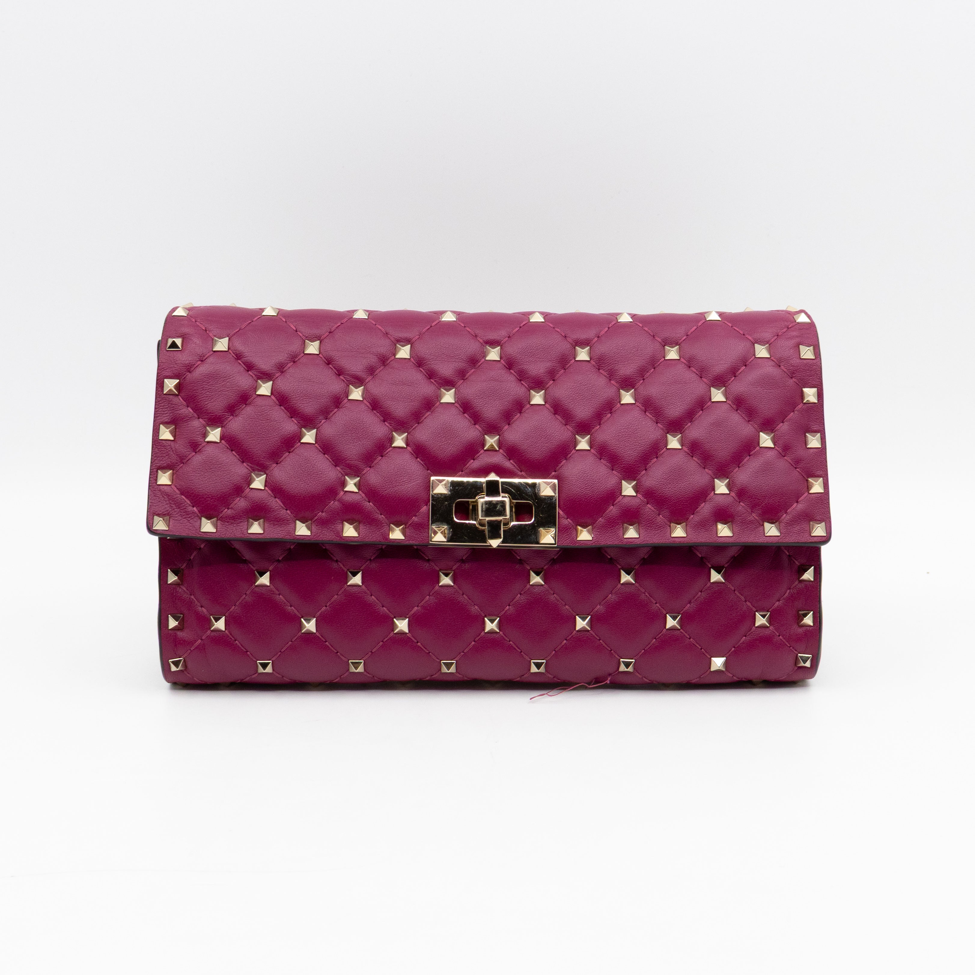 Rockstud Spike Crossbody Clutch Bag Fuchsia Leather