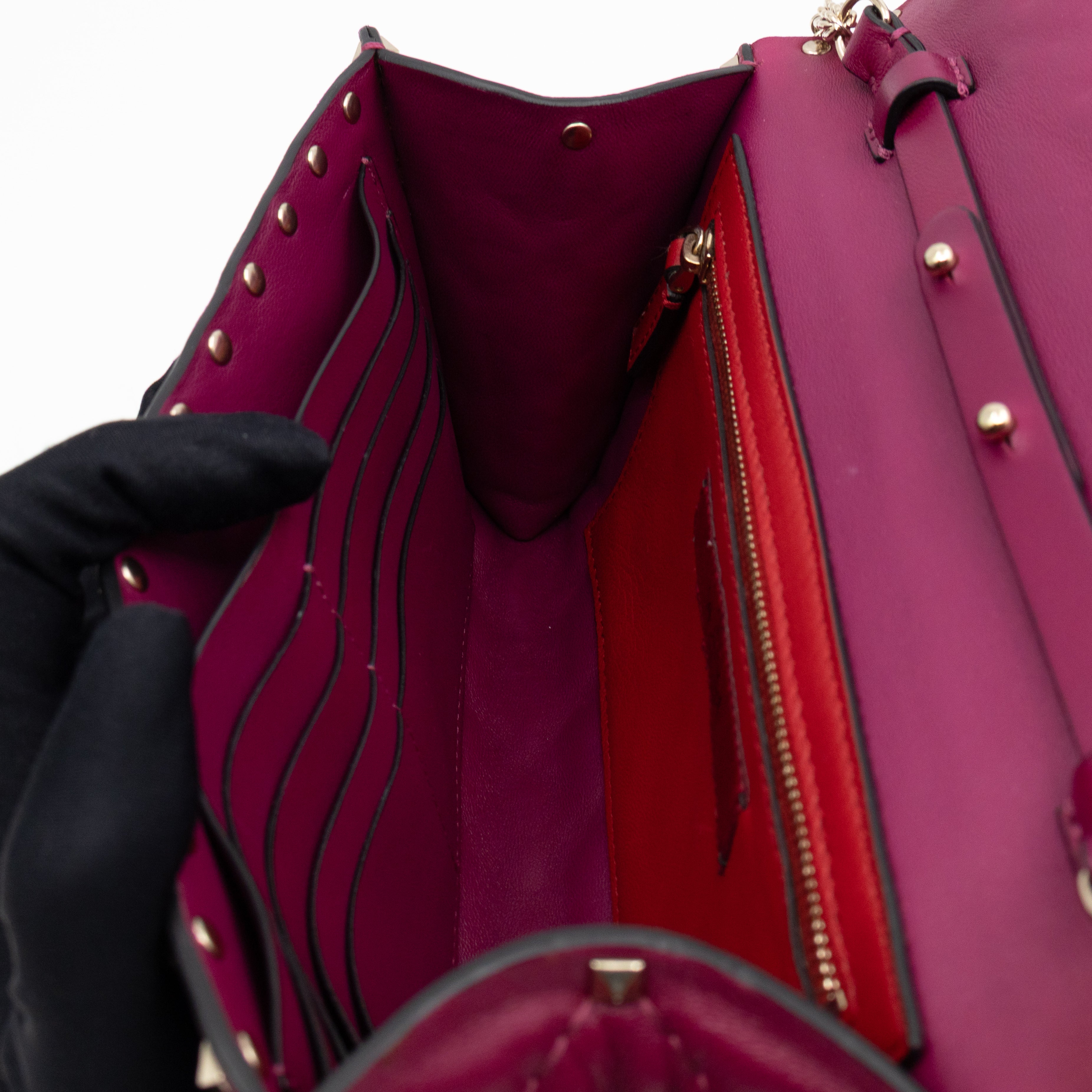 Rockstud Spike Crossbody Clutch Bag Fuchsia Leather