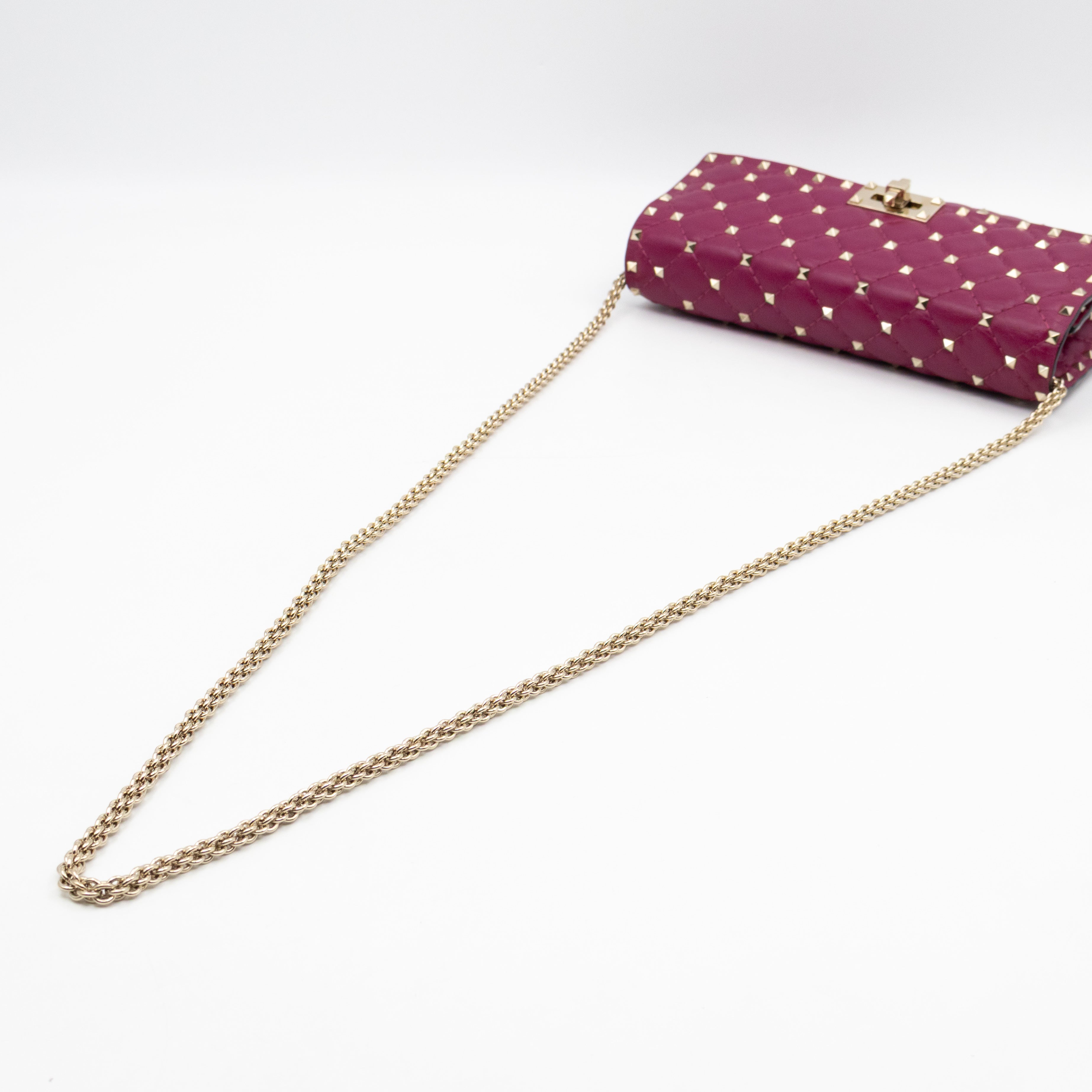 Rockstud Spike Crossbody Clutch Bag Fuchsia Leather