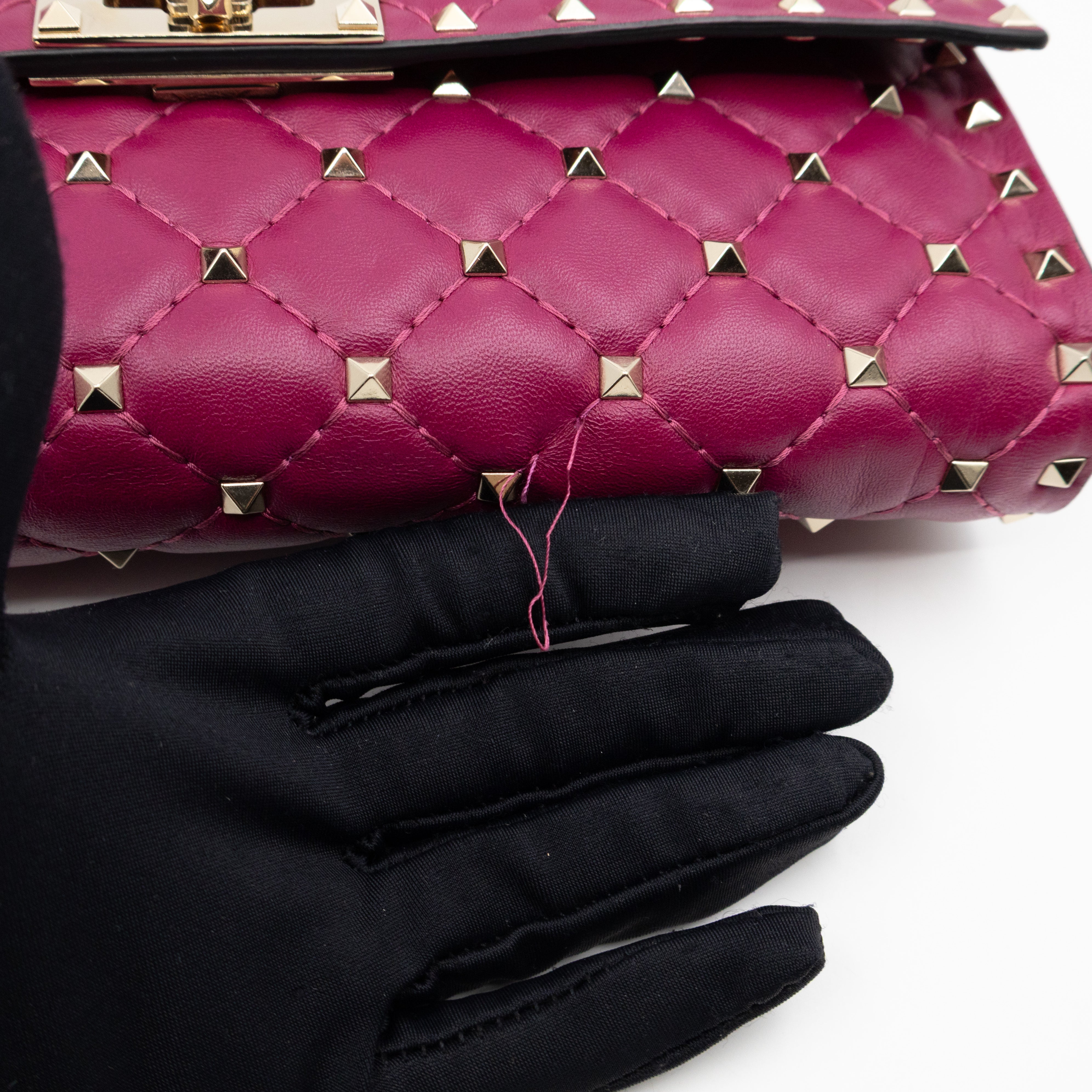 Rockstud Spike Crossbody Clutch Bag Fuchsia Leather