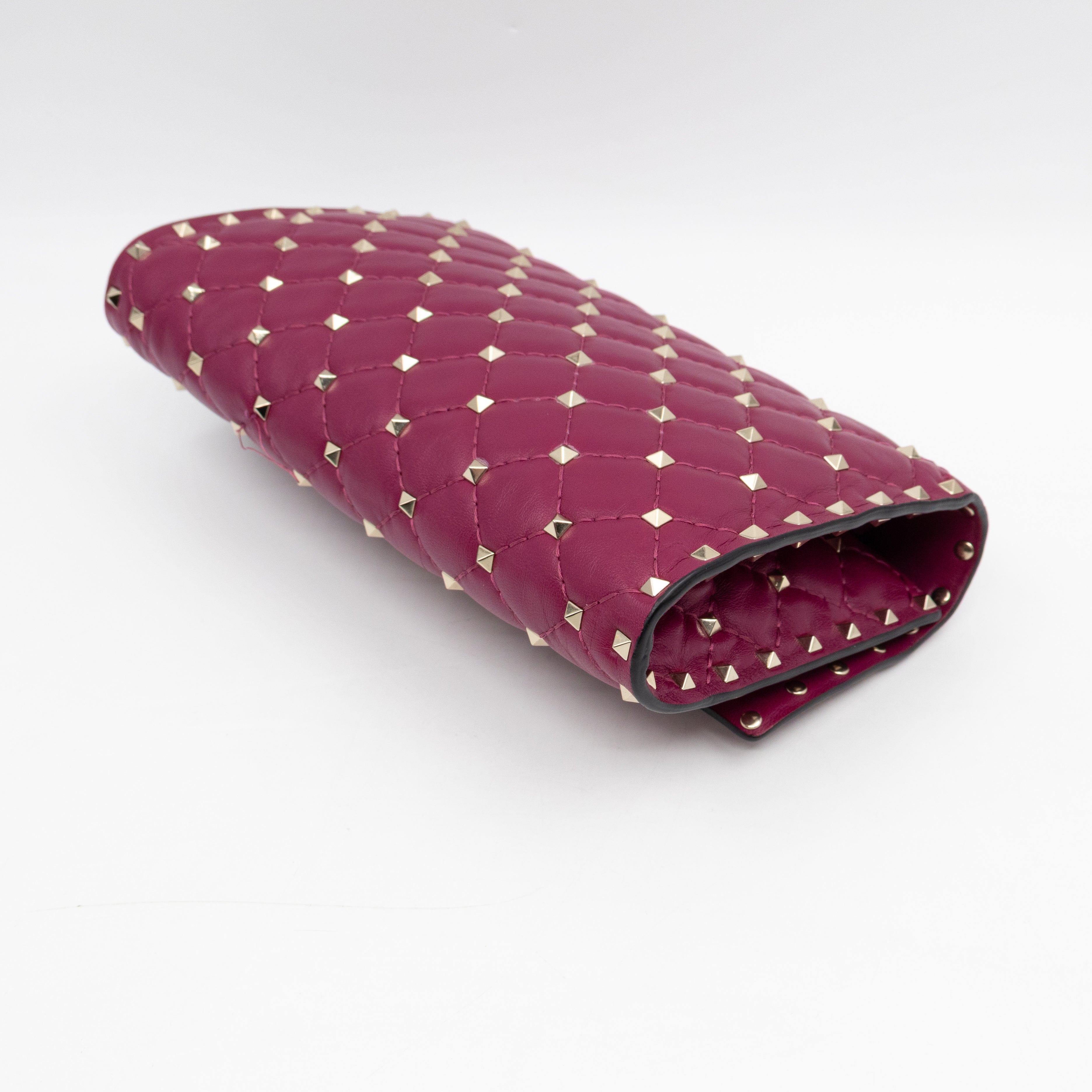 Rockstud Spike Crossbody Clutch Bag Fuchsia Leather