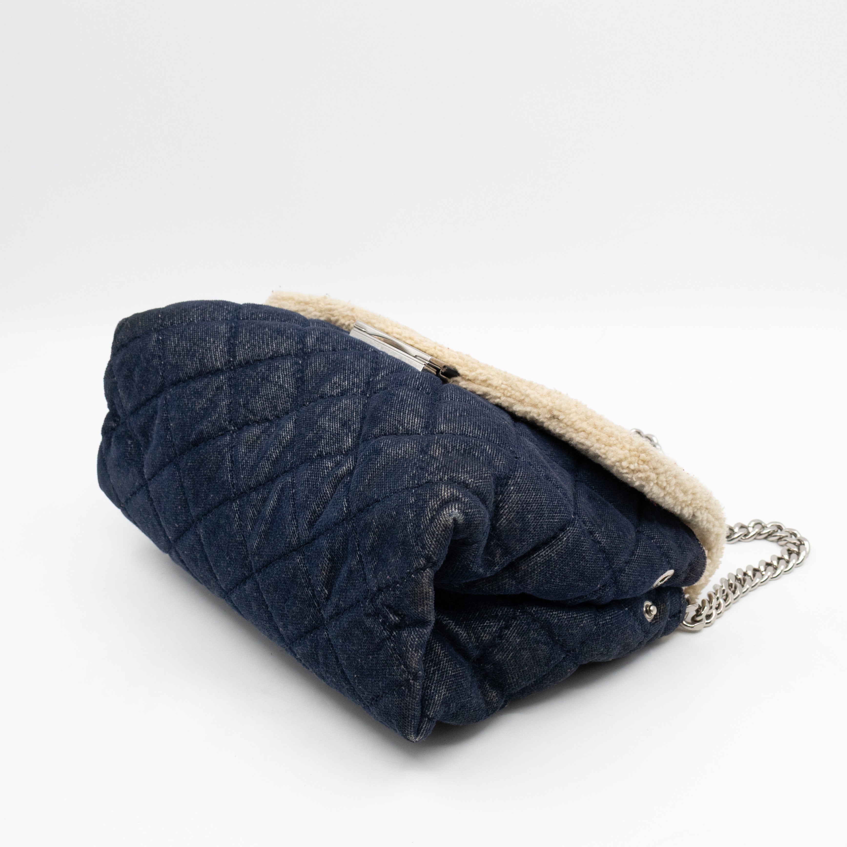 Beckett Shoulder Bag Soft Quilted Denim Blue Faux Shearling