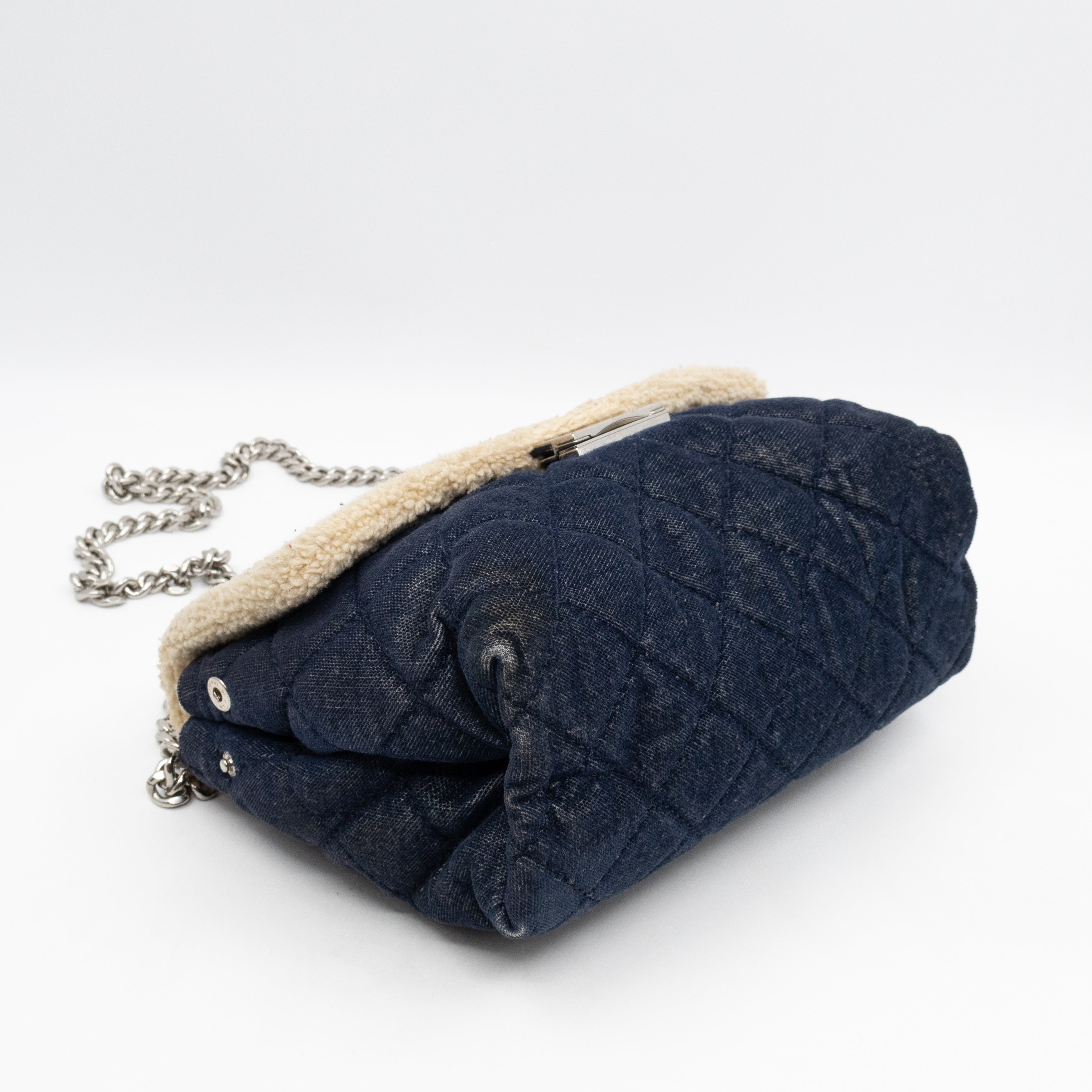 Beckett Shoulder Bag Soft Quilted Denim Blue Faux Shearling