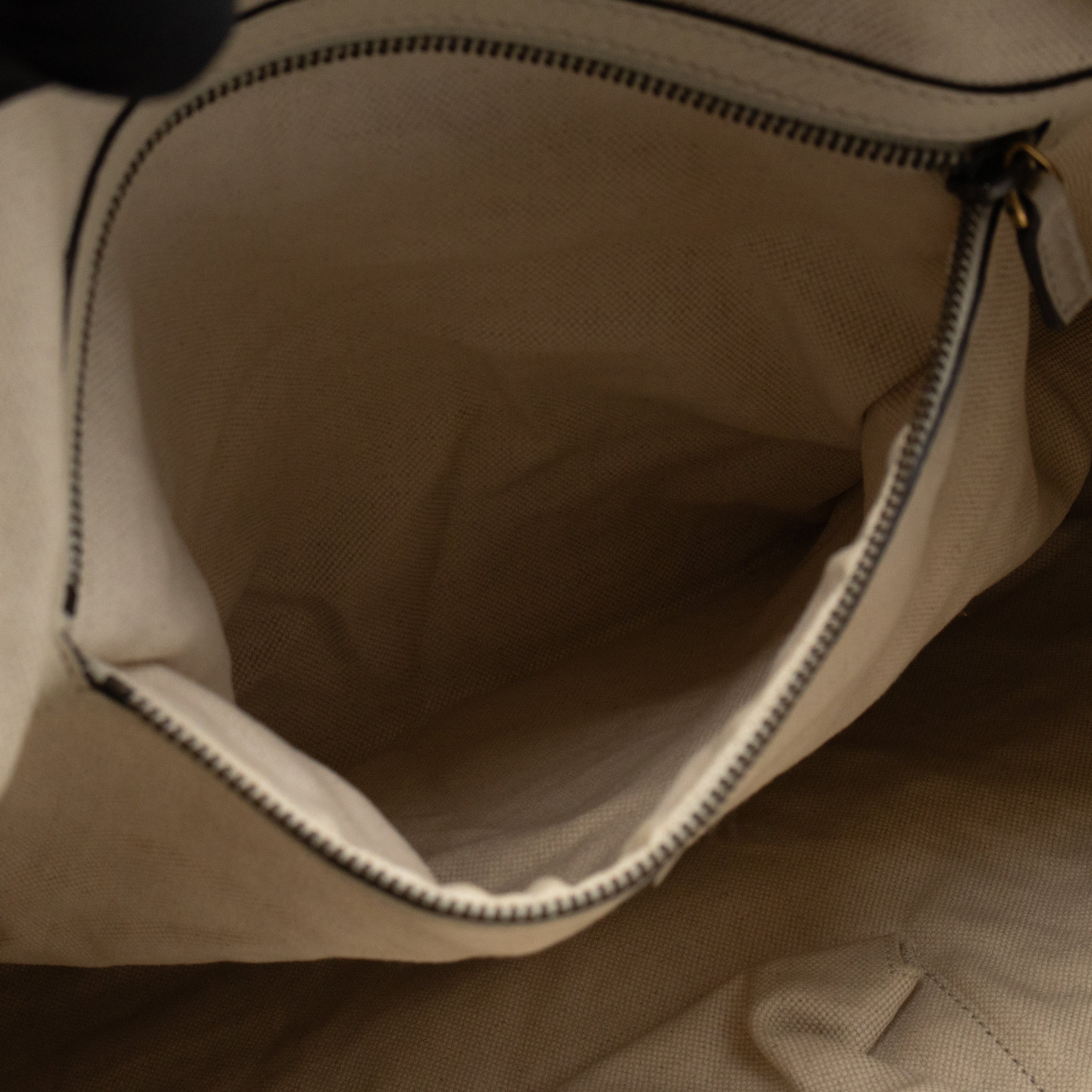 Twill Top Handle Bag White Pebbled Leather