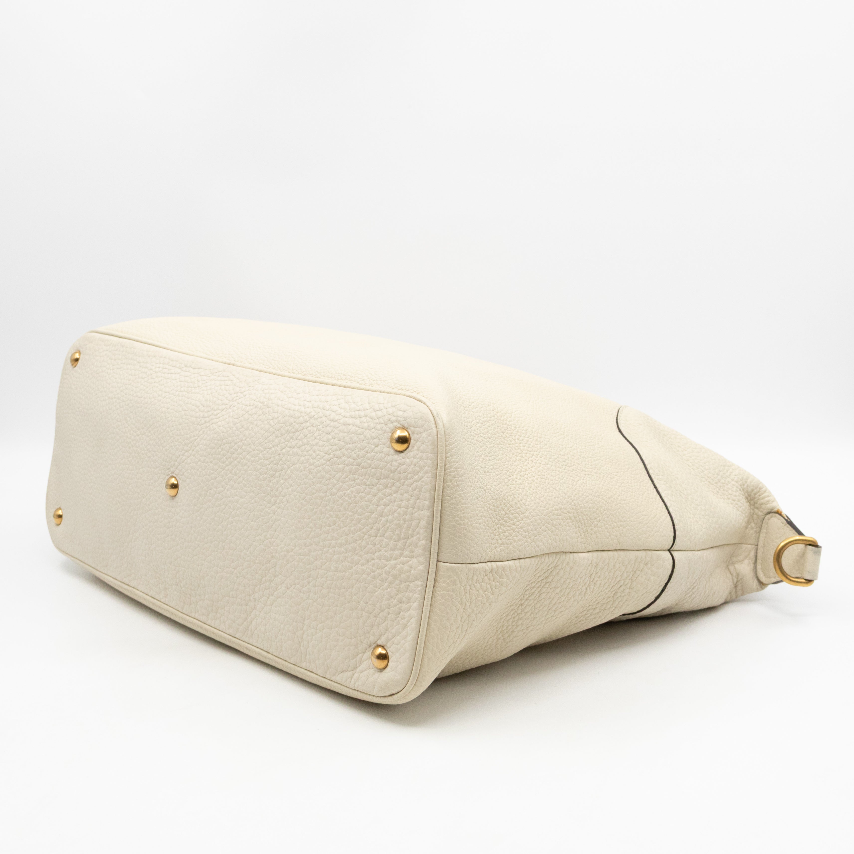 Twill Top Handle Bag White Pebbled Leather
