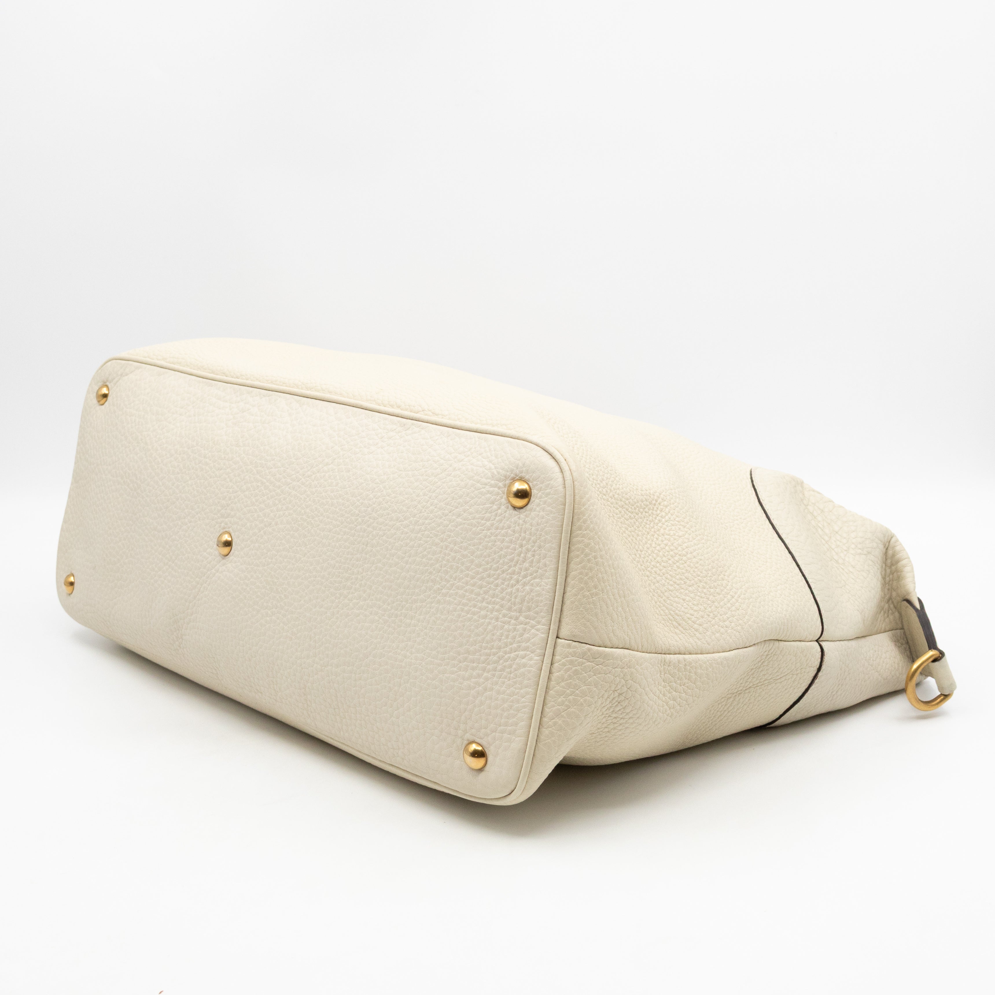 Twill Top Handle Bag White Pebbled Leather