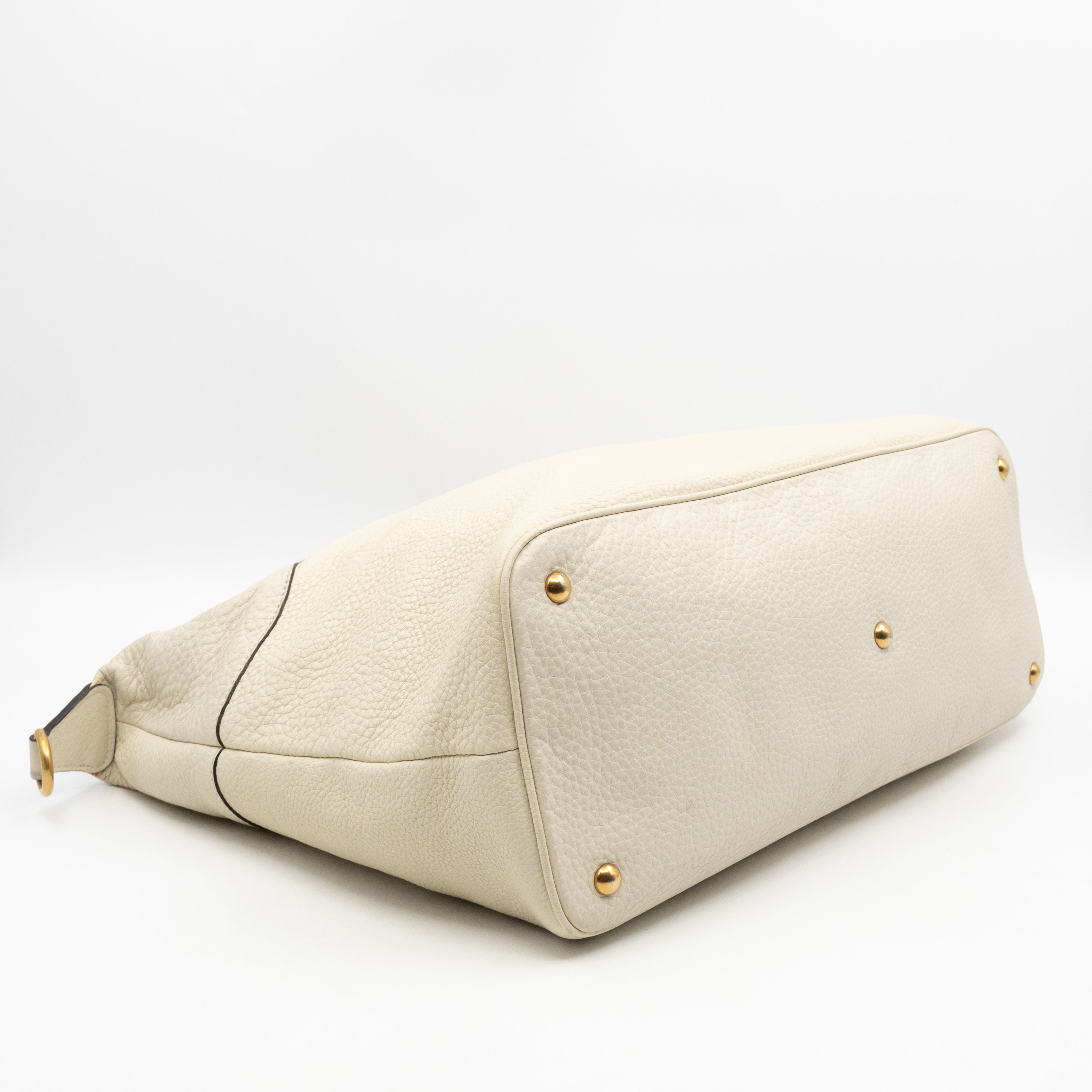 Twill Top Handle Bag White Pebbled Leather