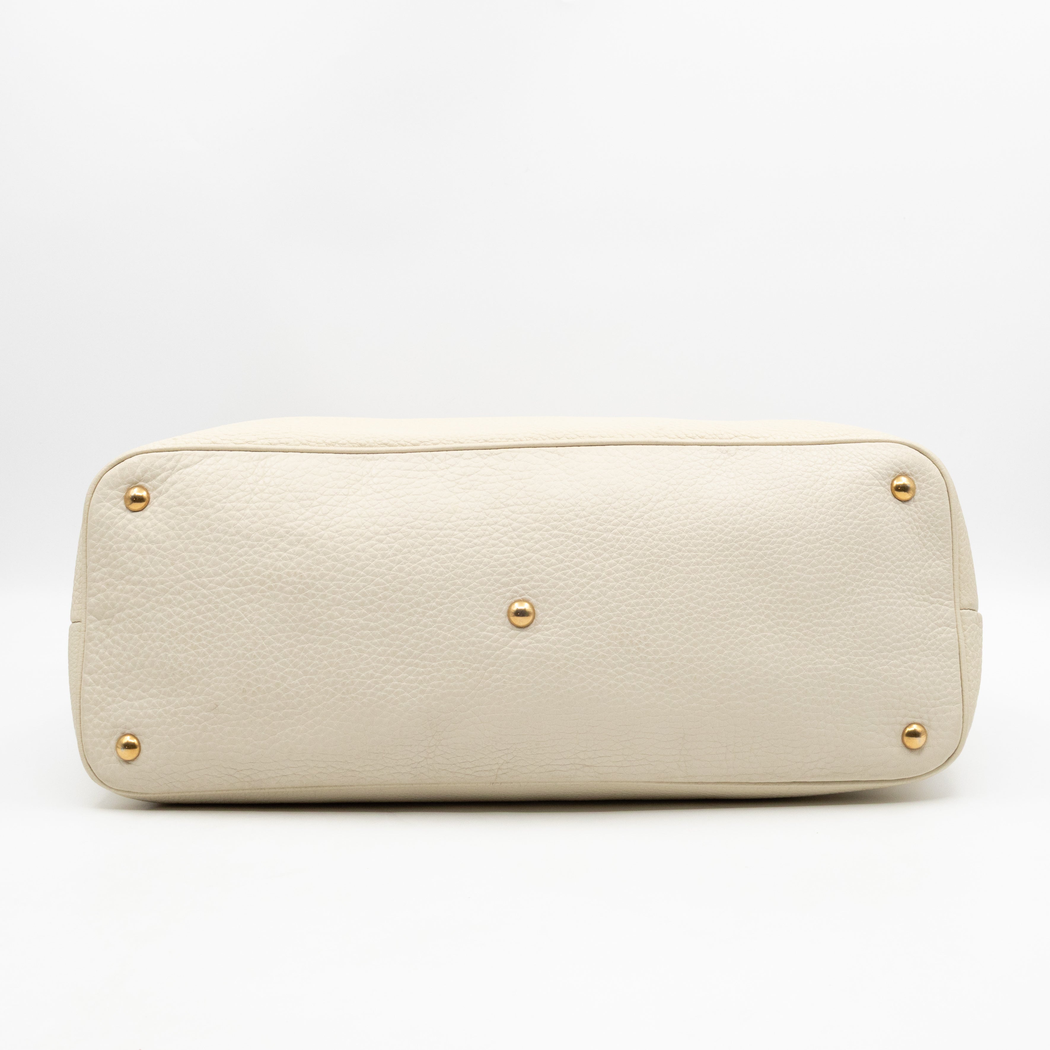 Twill Top Handle Bag White Pebbled Leather