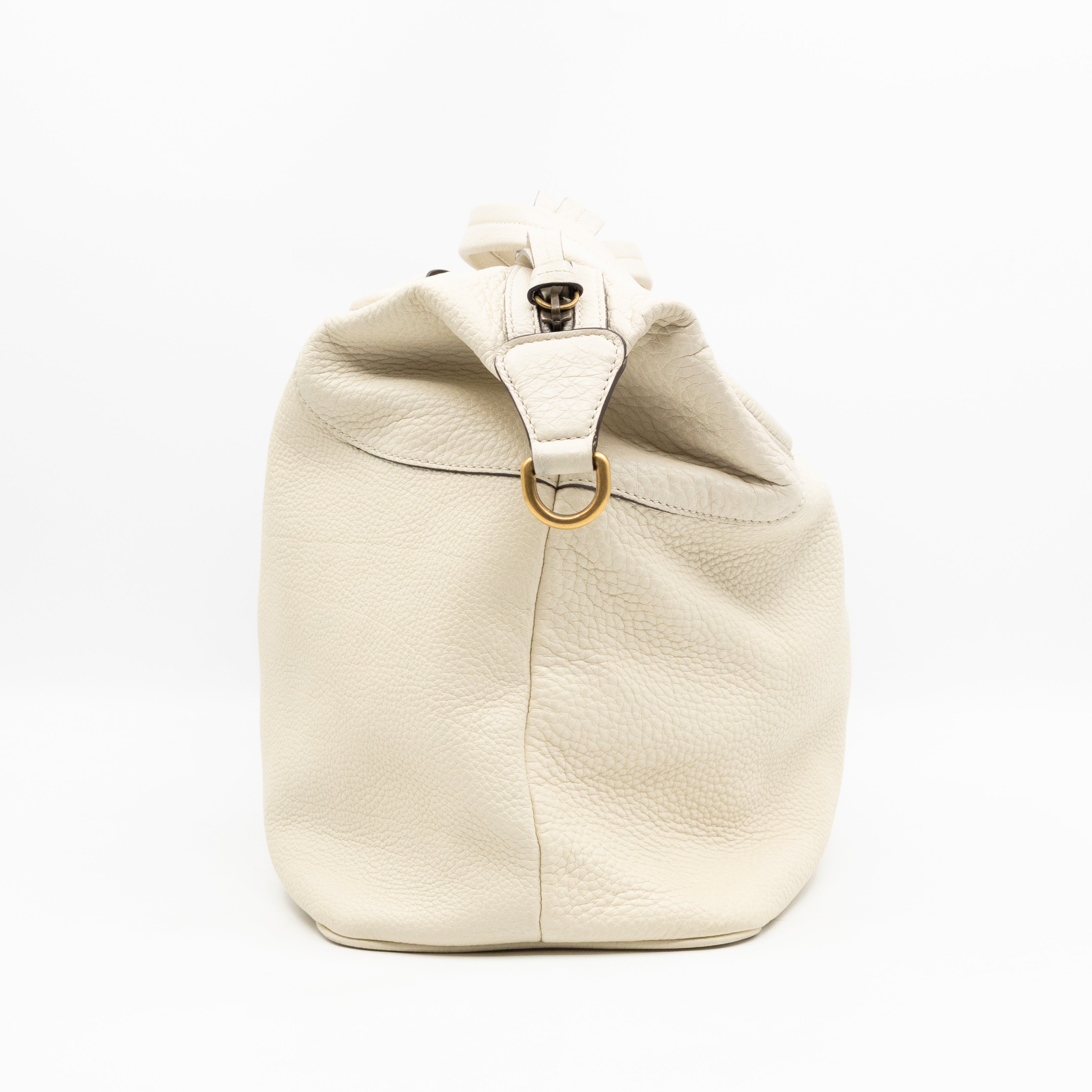 Twill Top Handle Bag White Pebbled Leather