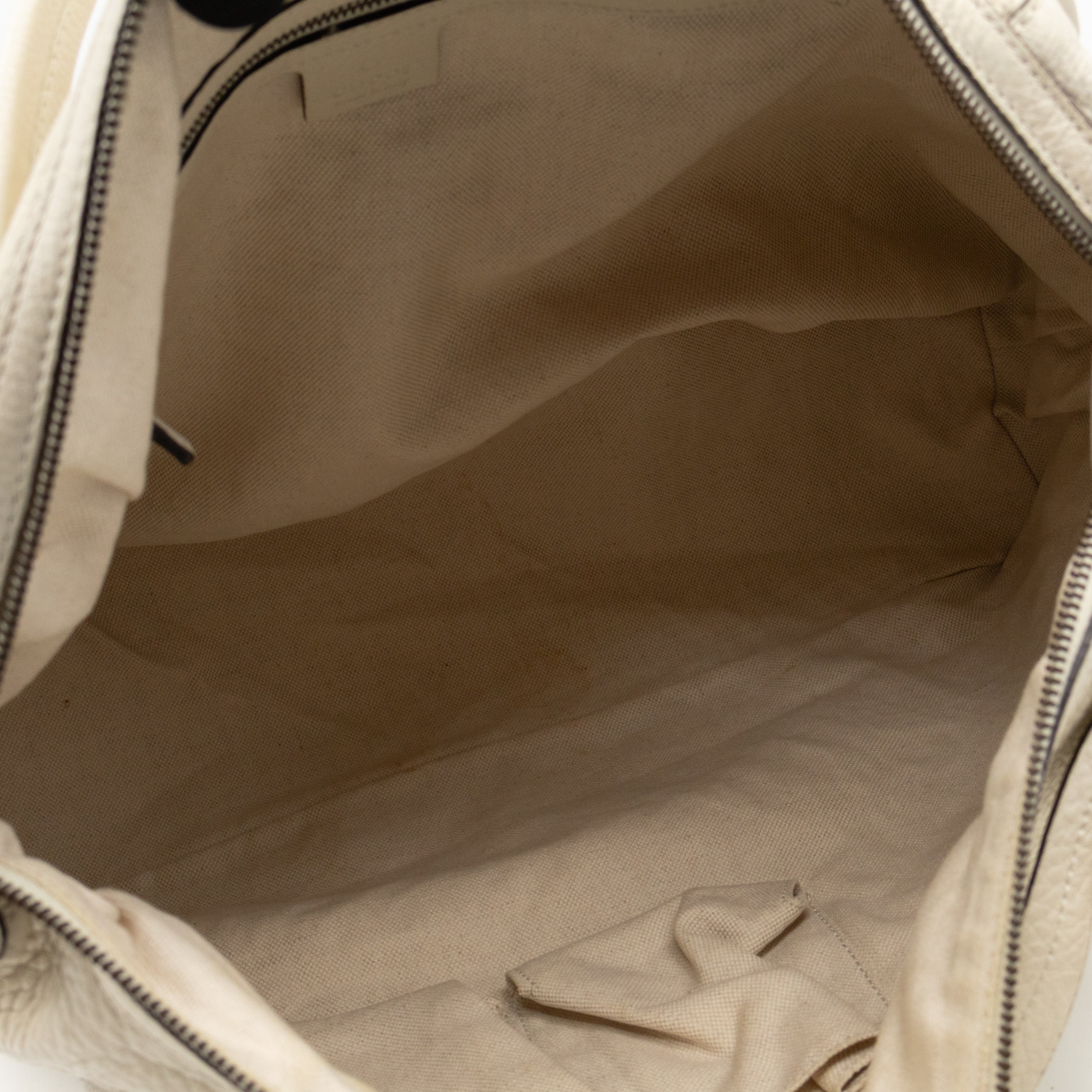 Twill Top Handle Bag White Pebbled Leather