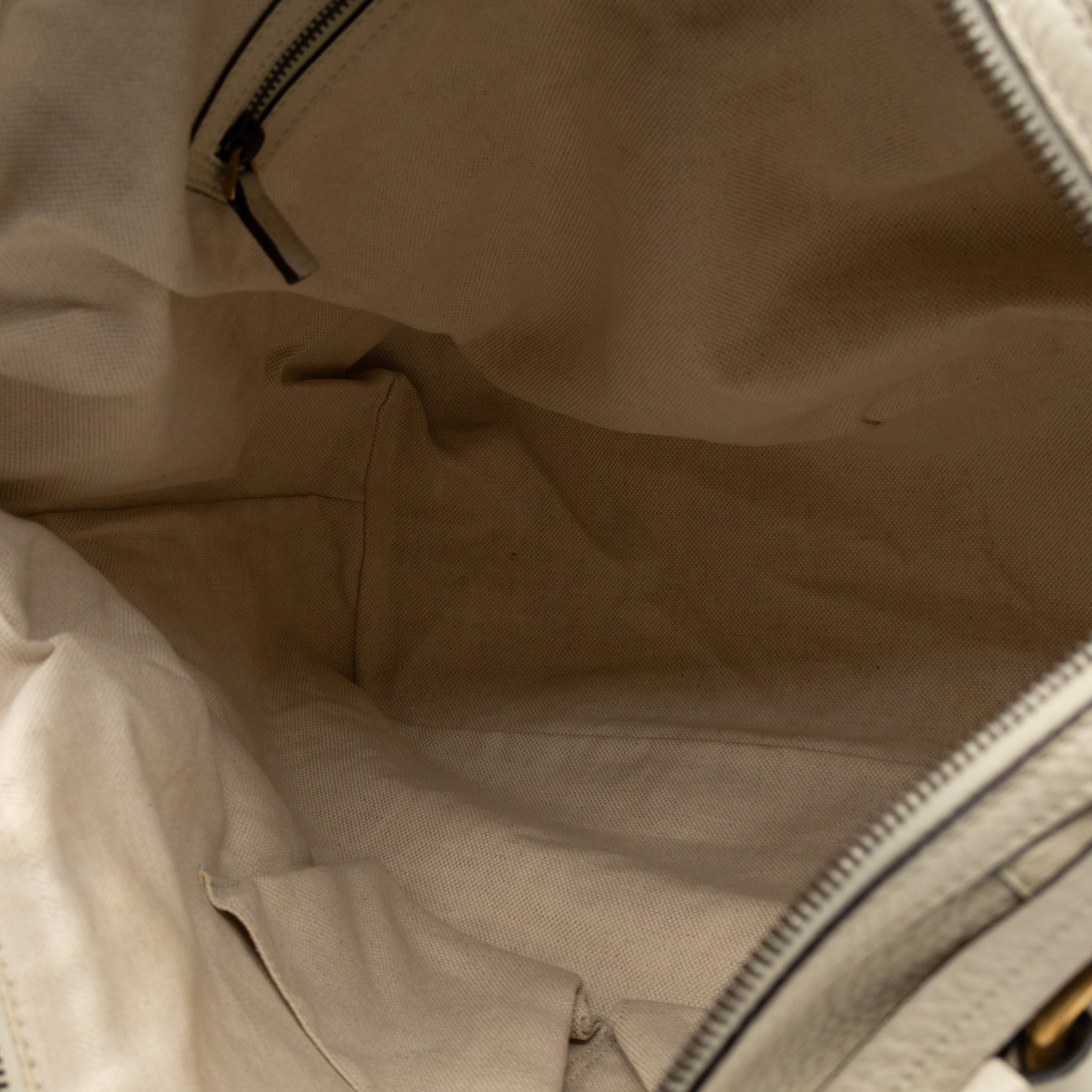 Twill Top Handle Bag White Pebbled Leather