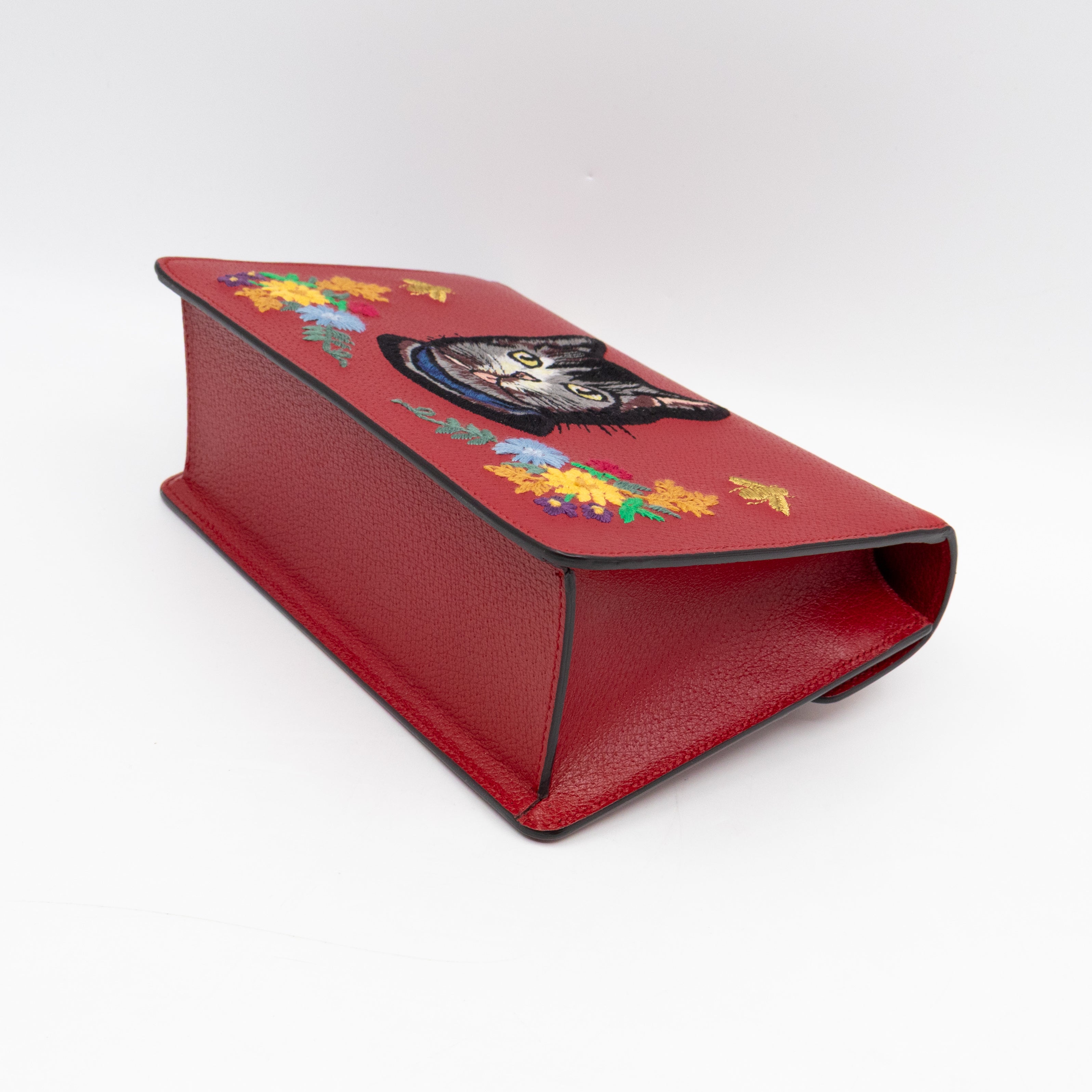 Floral Embroidered Ricami Small Shoulder Bag Red Leather