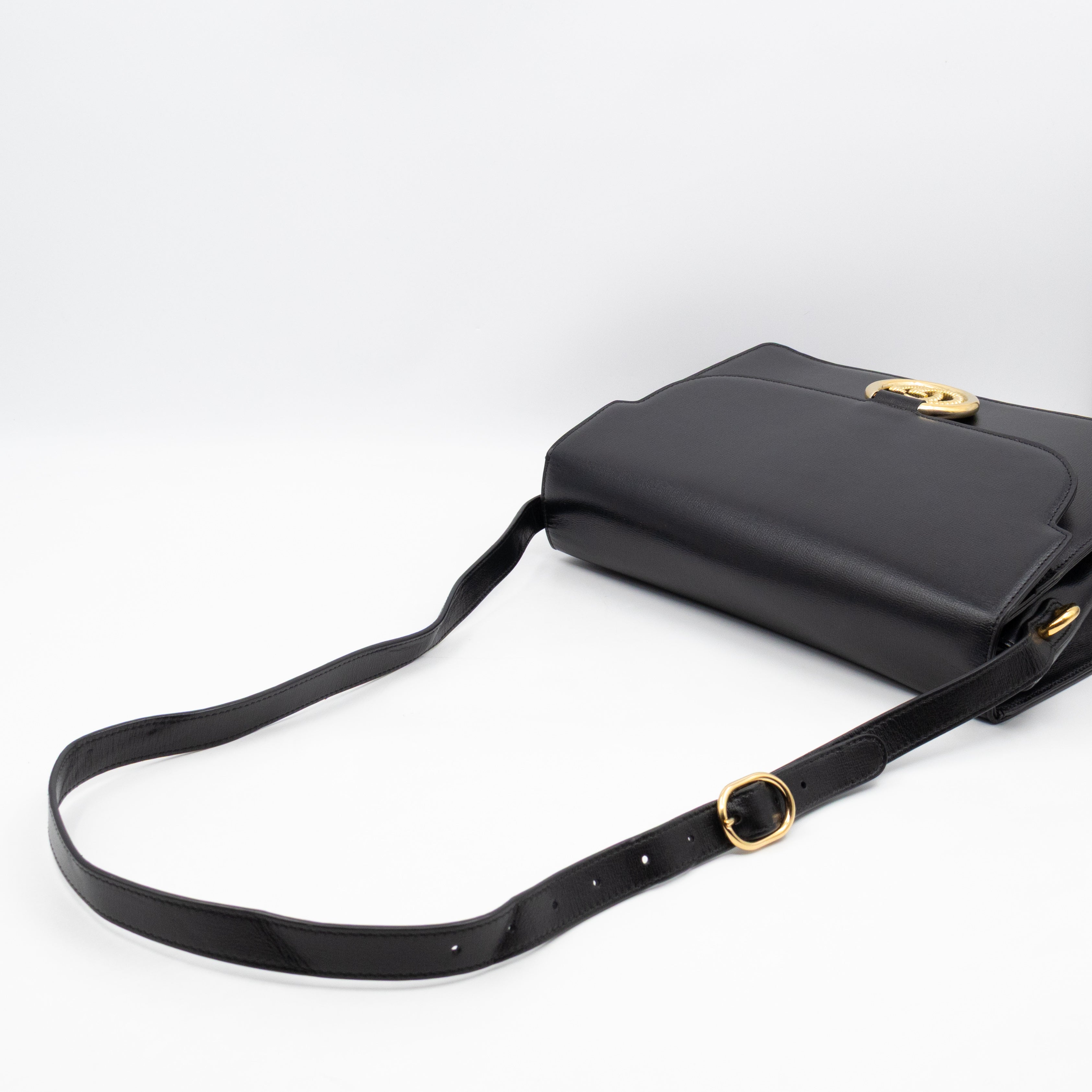 GG Ring Shoulder Bag Black Leather