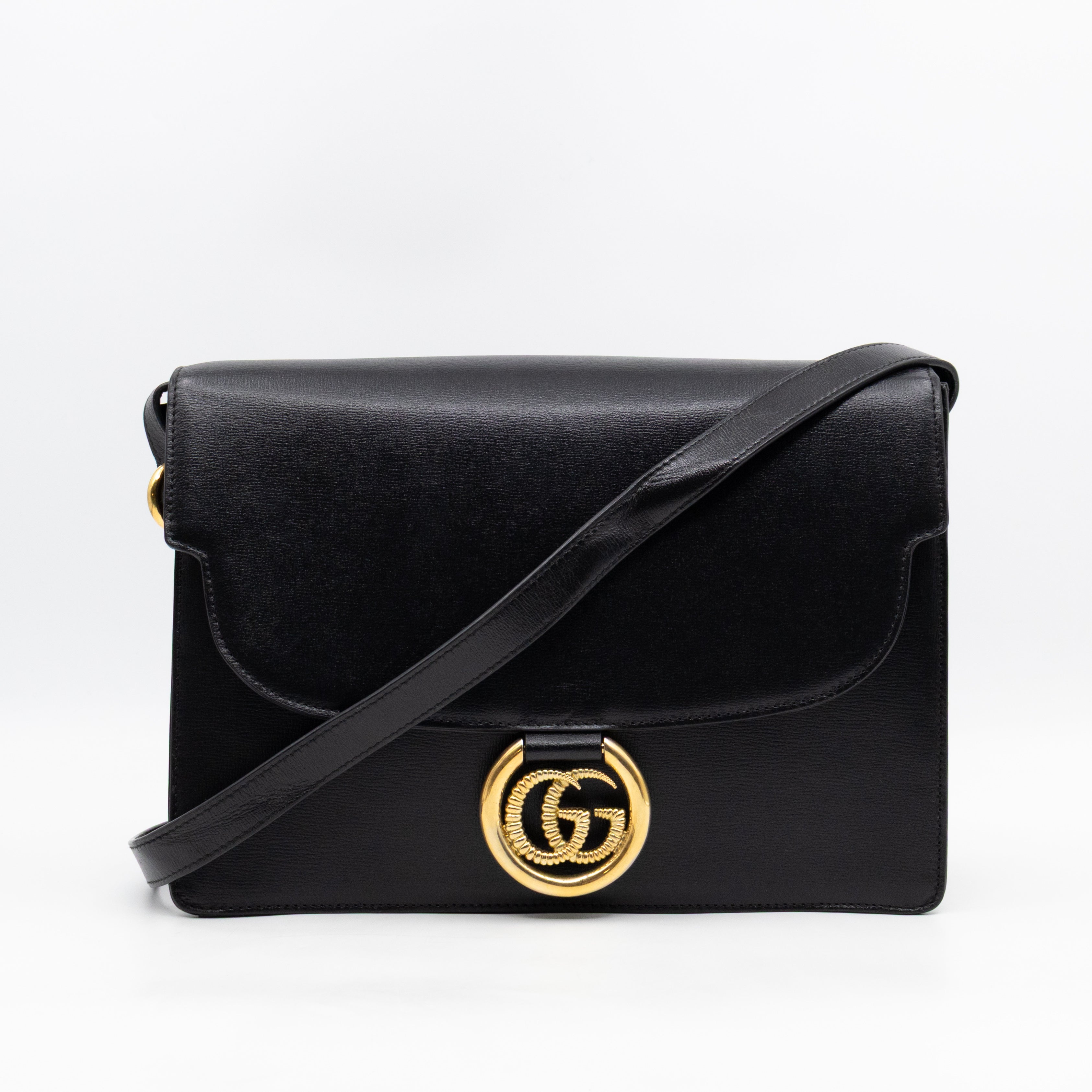 GG Ring Shoulder Bag Black Leather