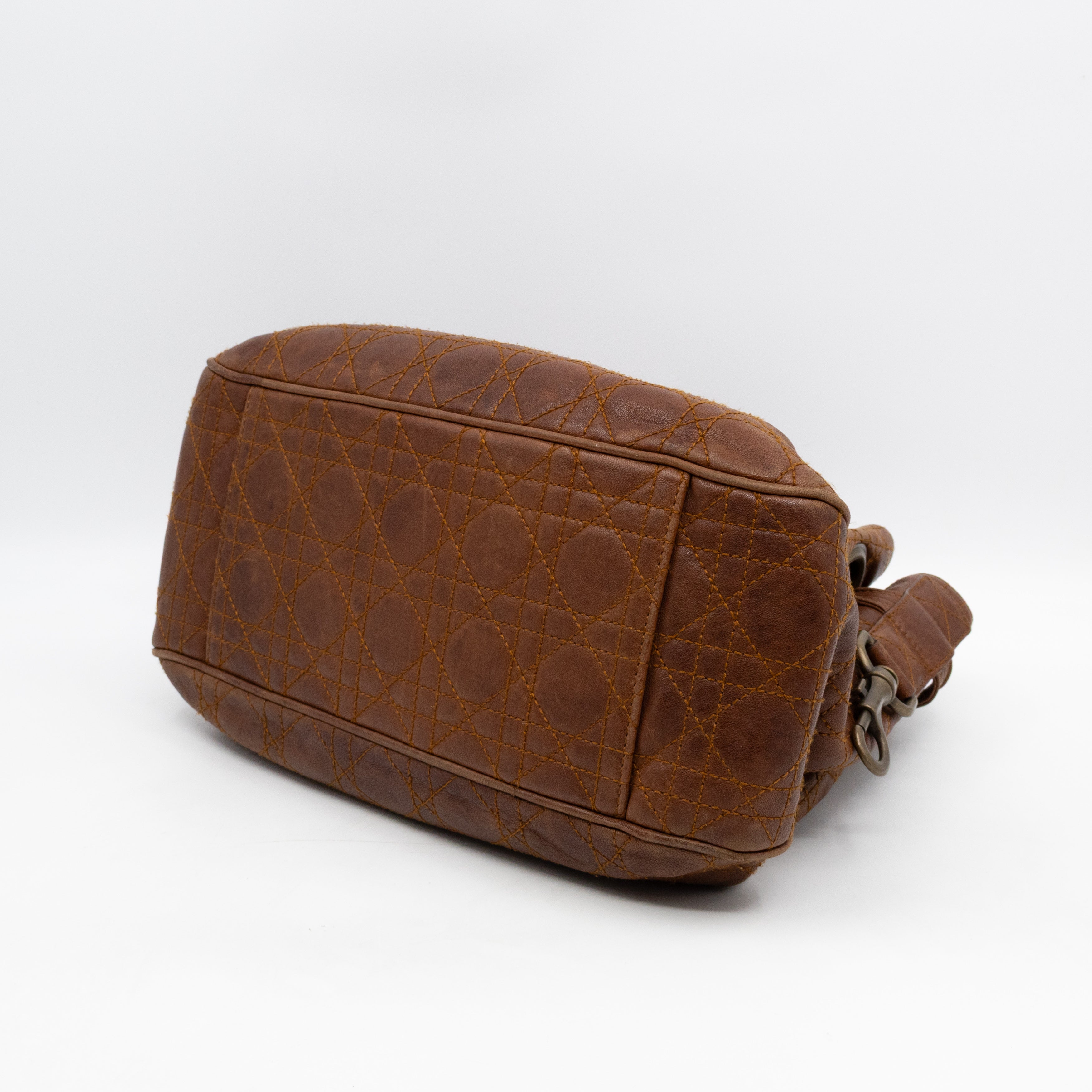 Cannage Quilted Shoulder Bag Brown Leather