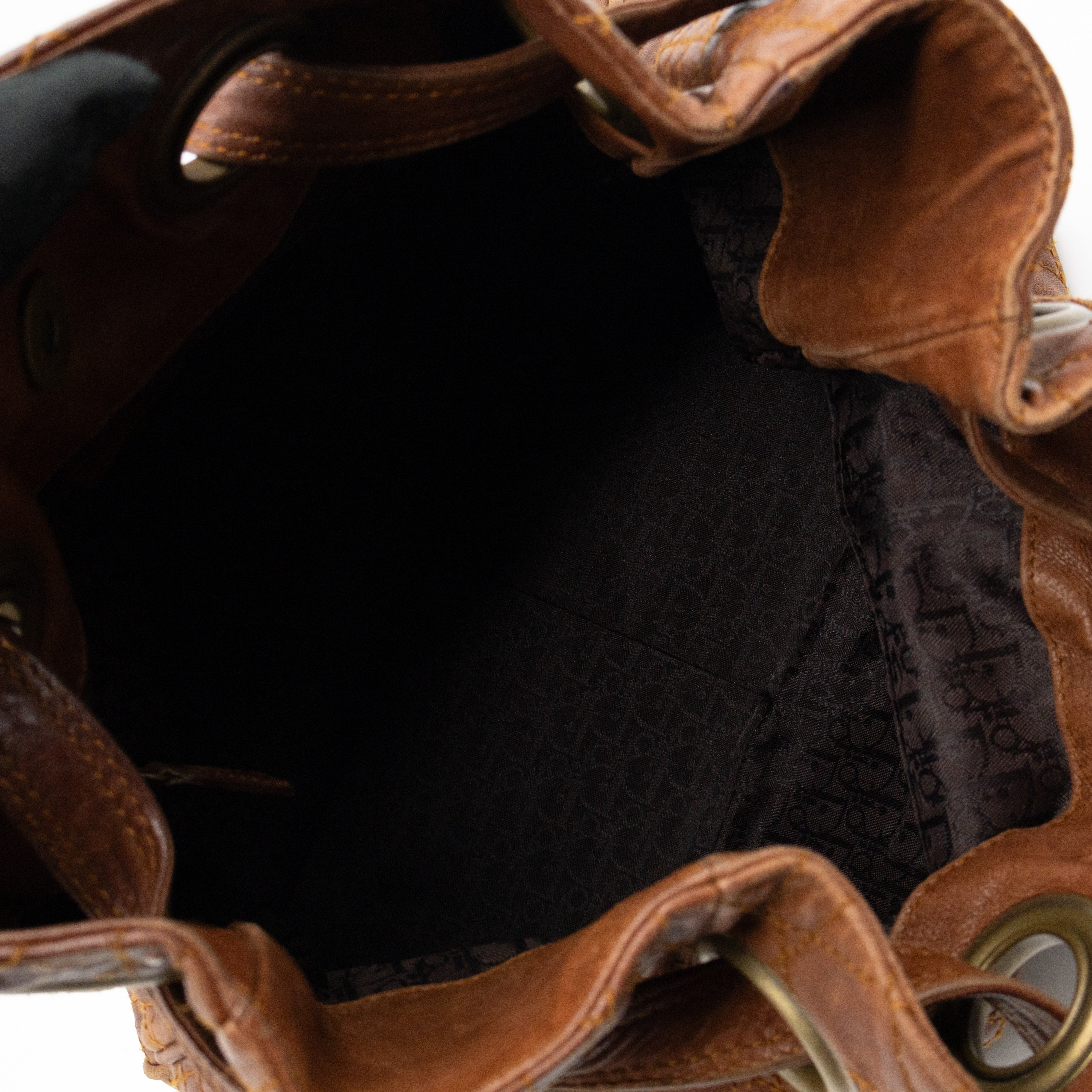 Cannage Quilted Shoulder Bag Brown Leather