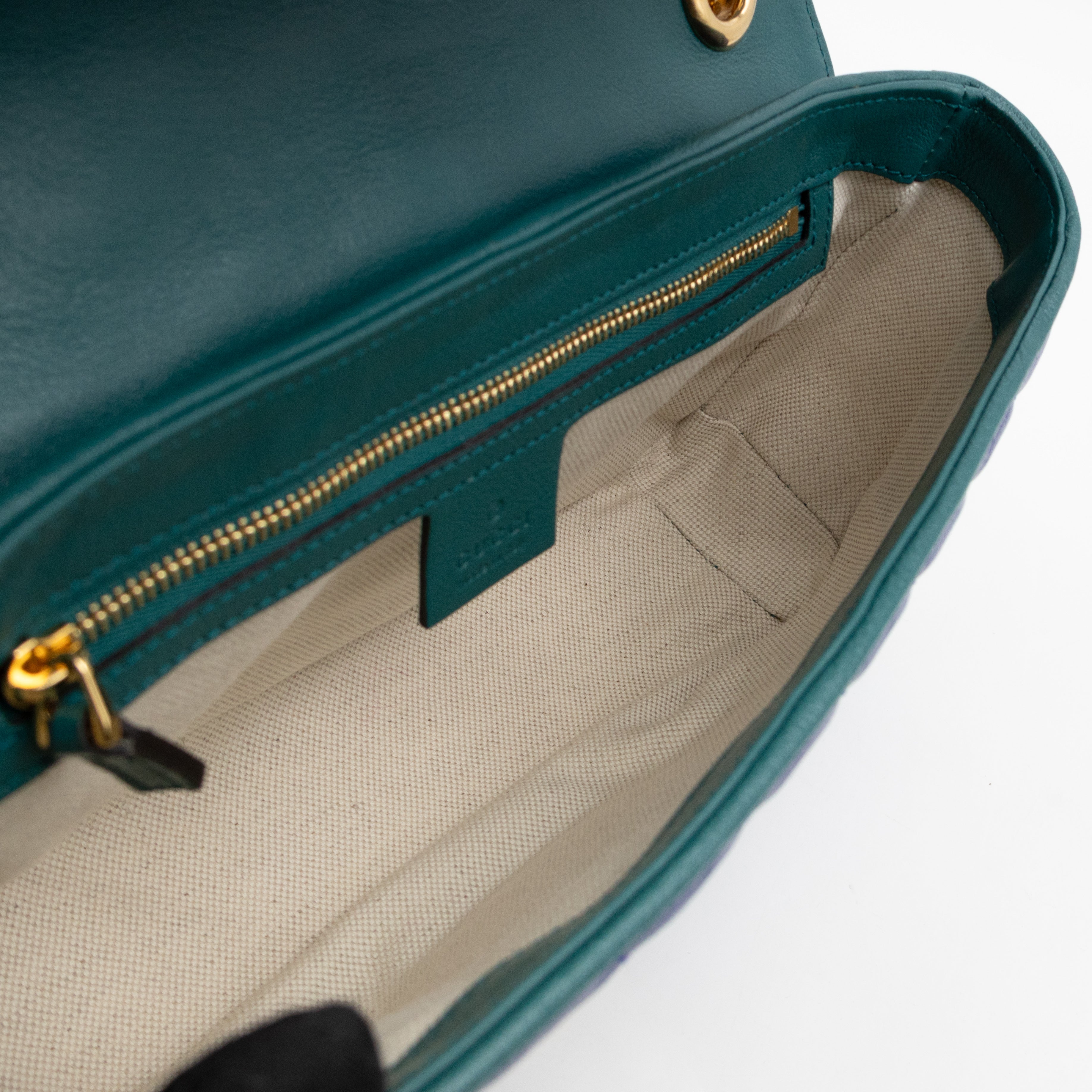 Torchon GG Marmont Medium Flap Bag Blue Diagonal Chevron Leather