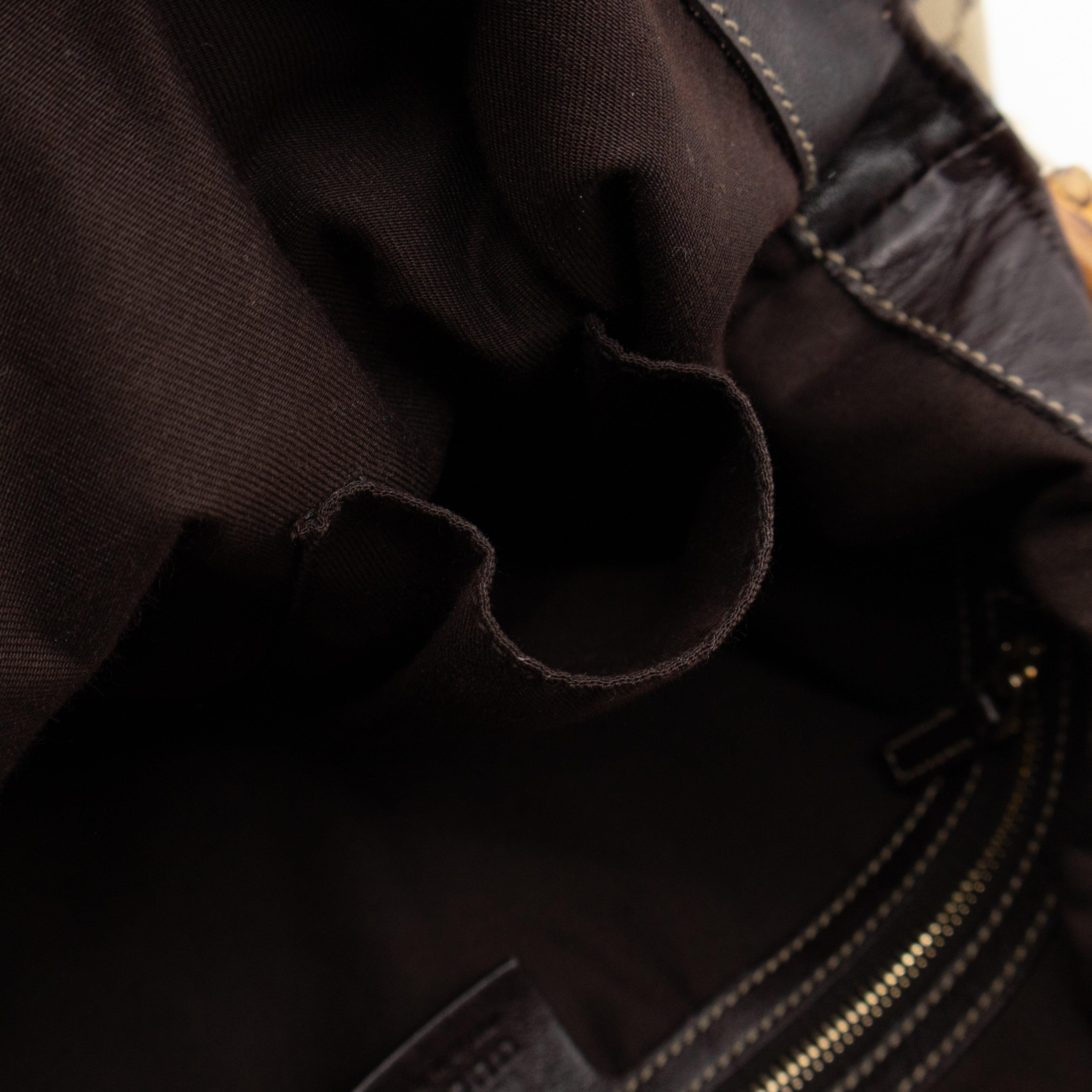 Bamboo Top Handle Hobo Bag GG Canvas Brown Leather