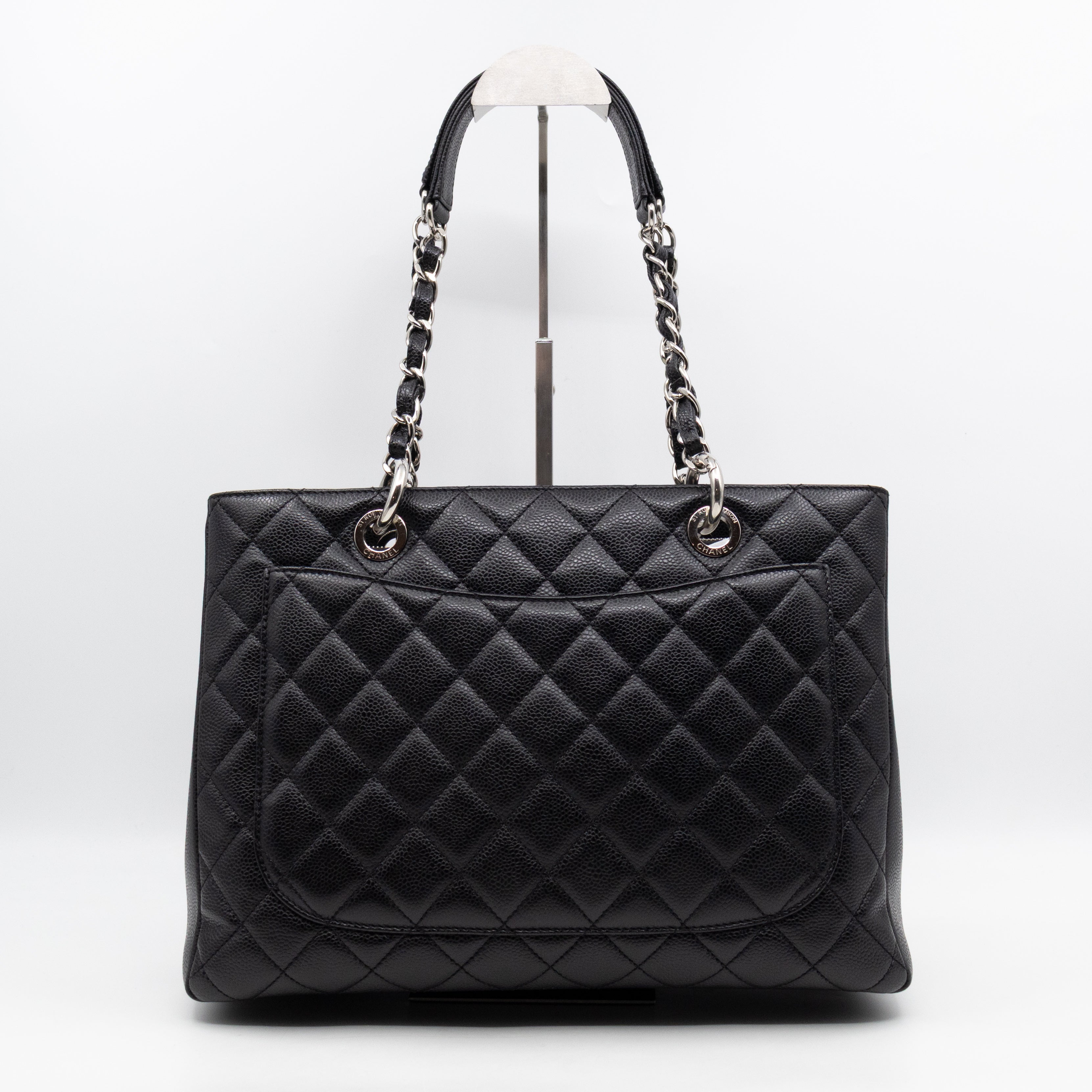 GST Grand Shopping Tote Black Caviar Silver