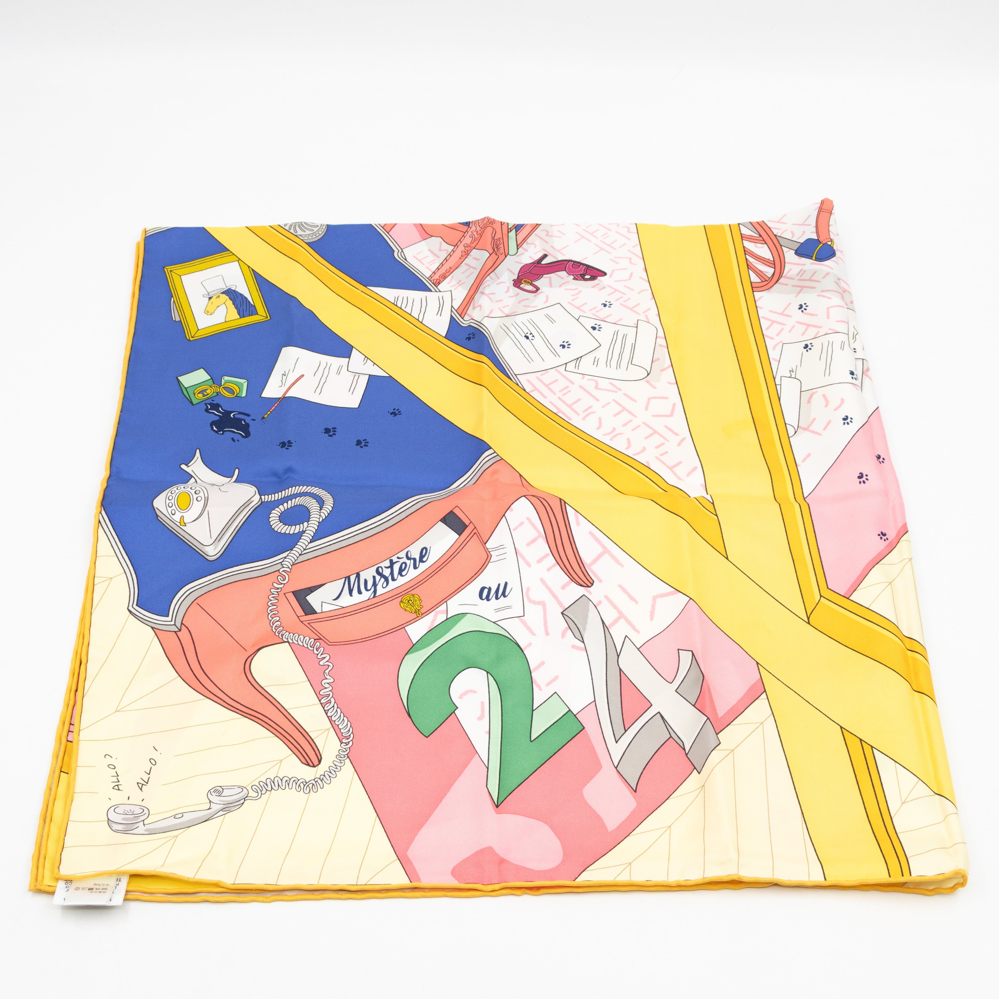 Silk Scarf 90 Mystere Au 24 Rose Bonbon & Jaune