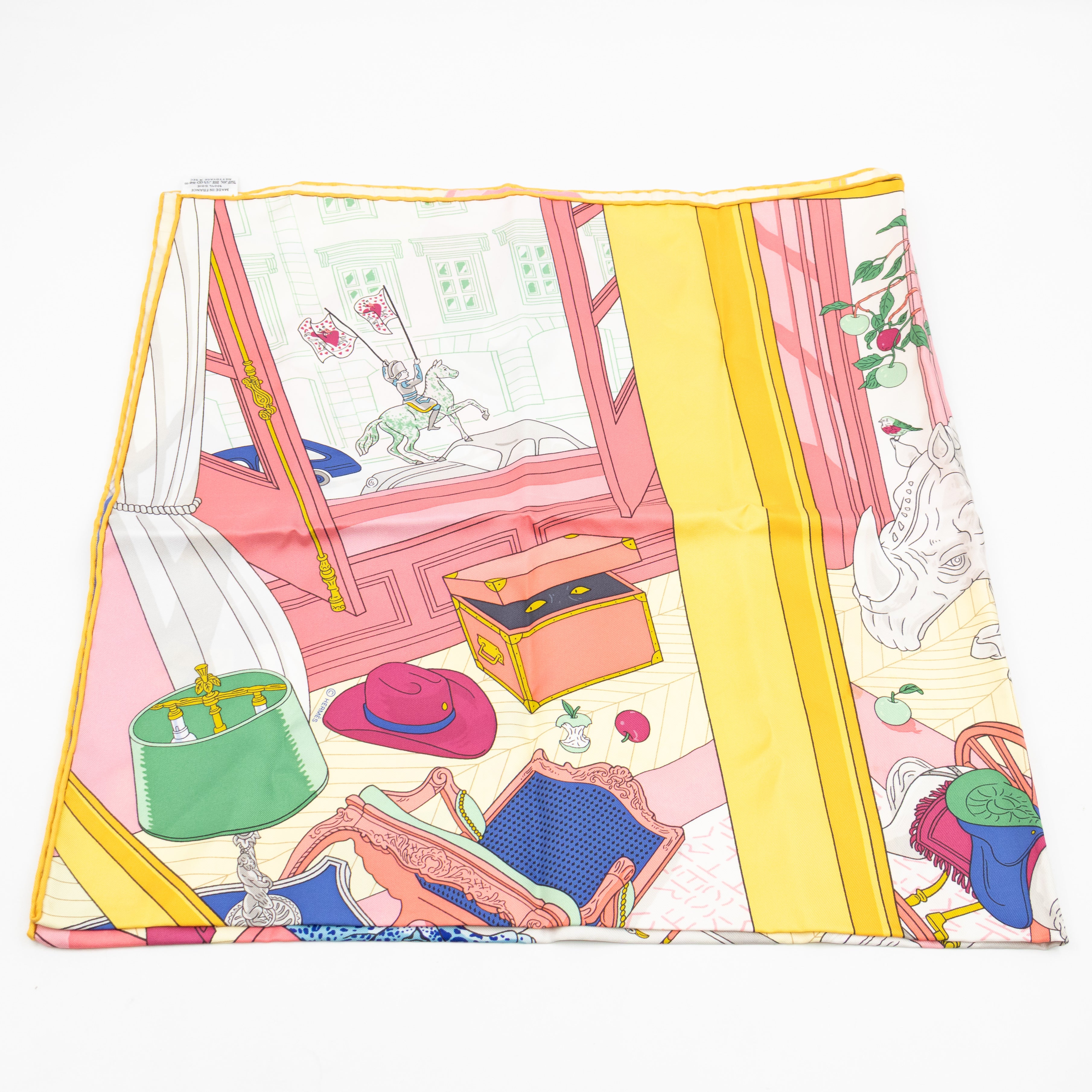 Silk Scarf 90 Mystere Au 24 Rose Bonbon & Jaune