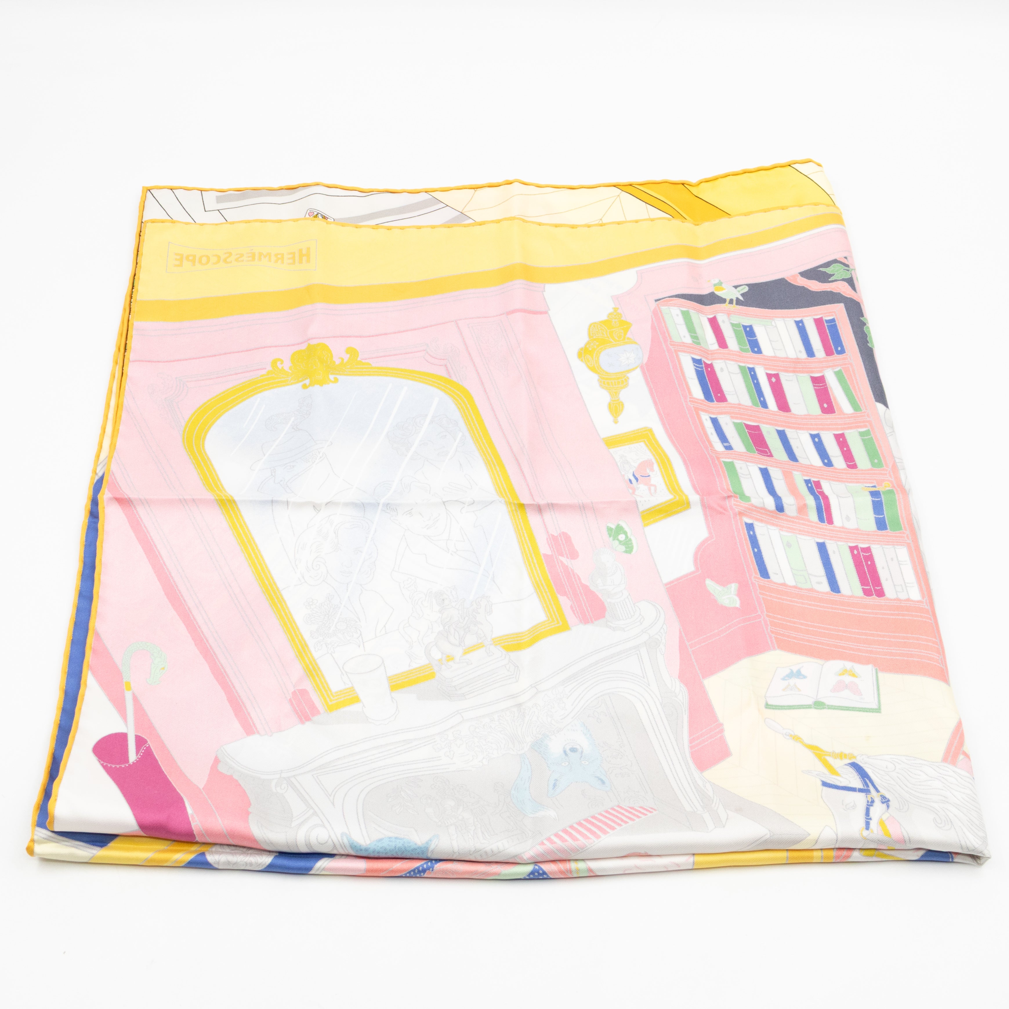 Silk Scarf 90 Mystere Au 24 Rose Bonbon & Jaune