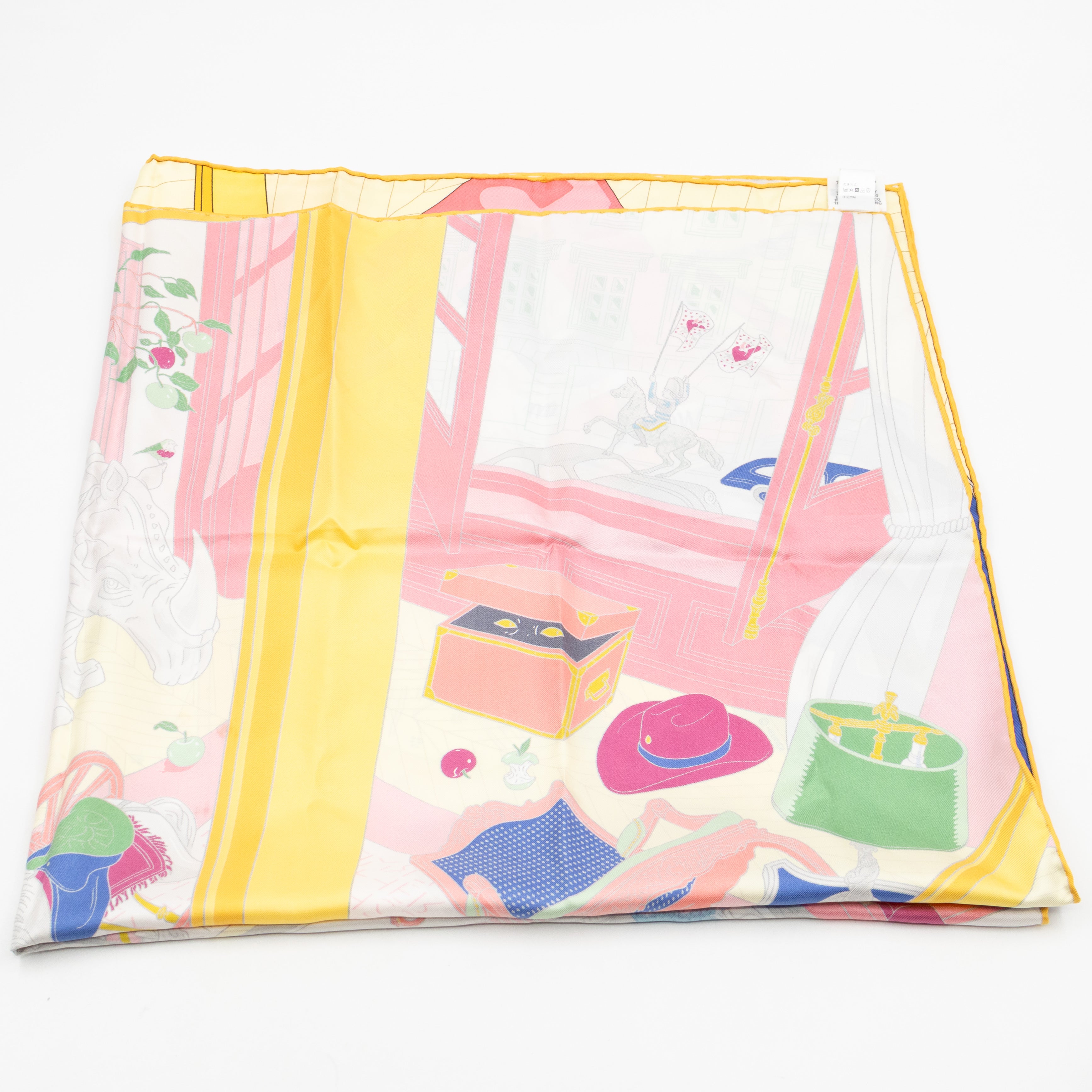Silk Scarf 90 Mystere Au 24 Rose Bonbon & Jaune