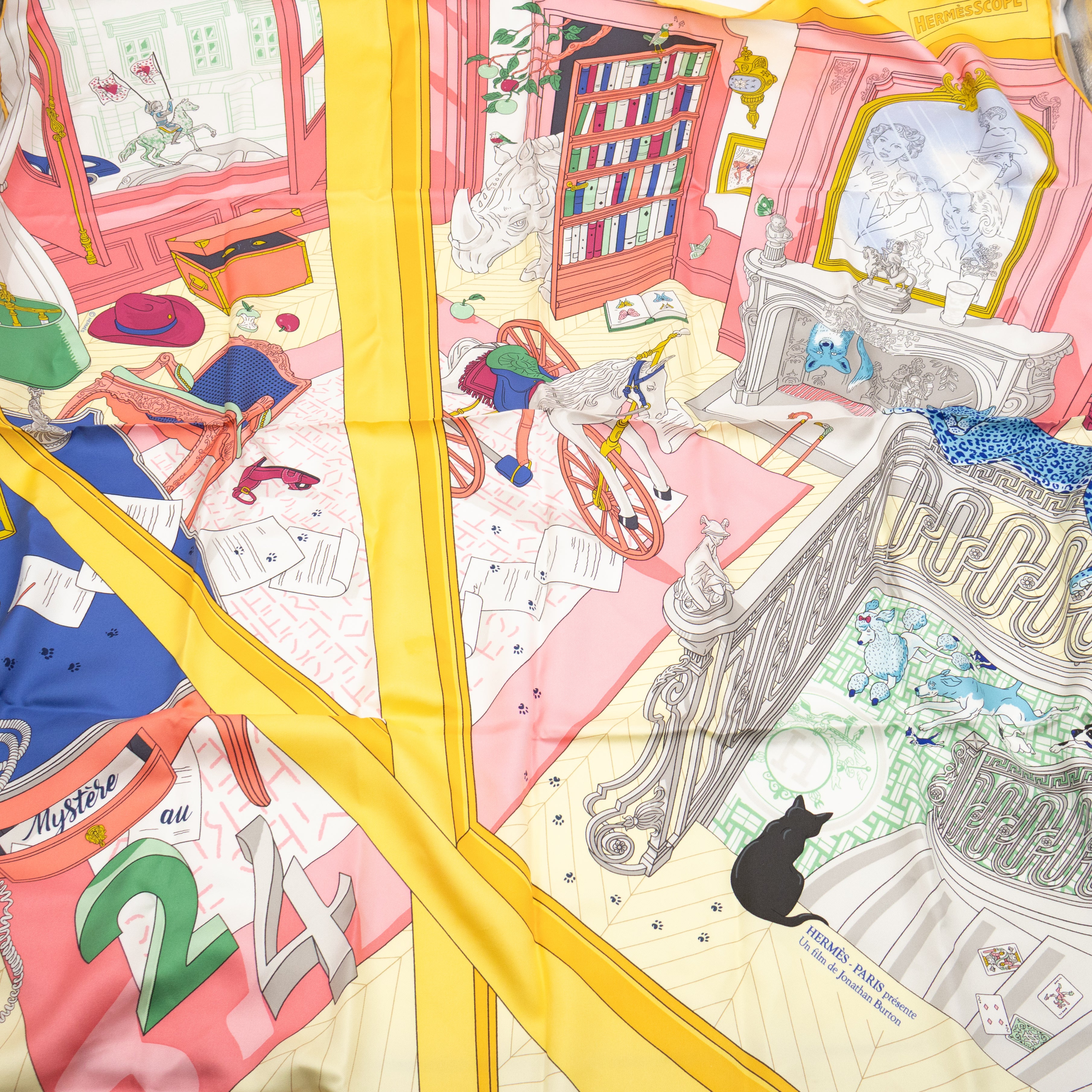 Silk Scarf 90 Mystere Au 24 Rose Bonbon & Jaune