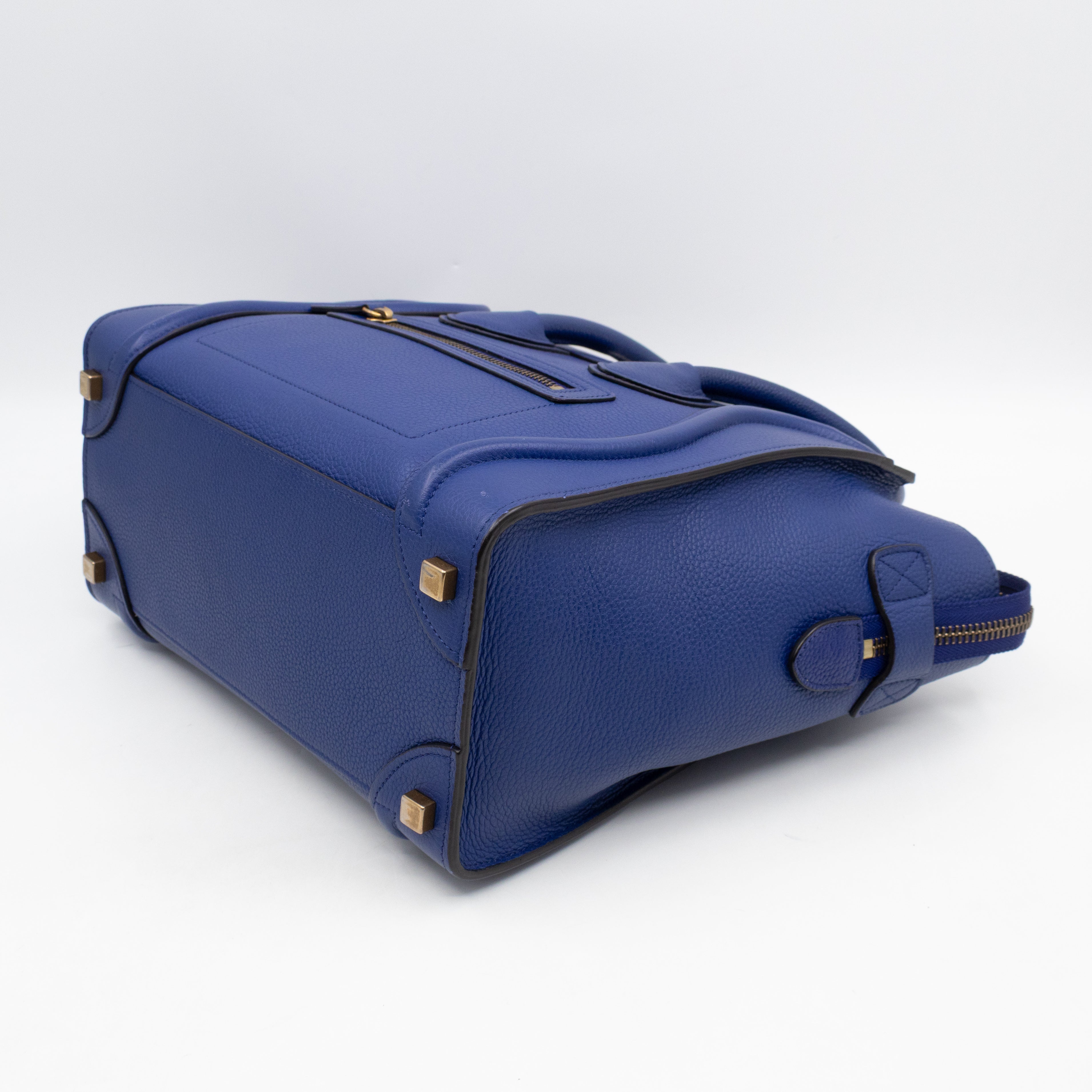 Micro Luggage Blue Leather