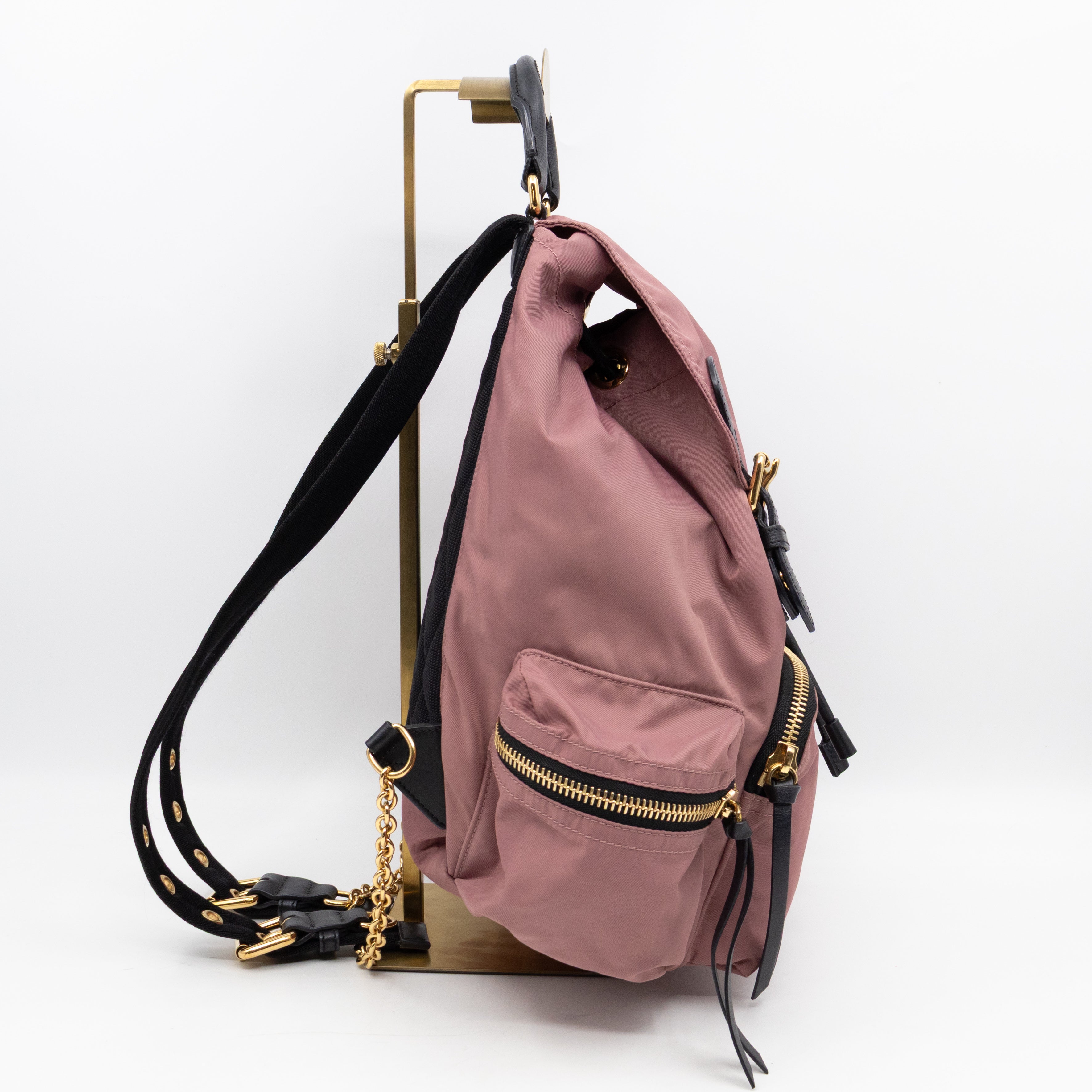 Rucksack Medium Backpack Pink Nylon Black Leather