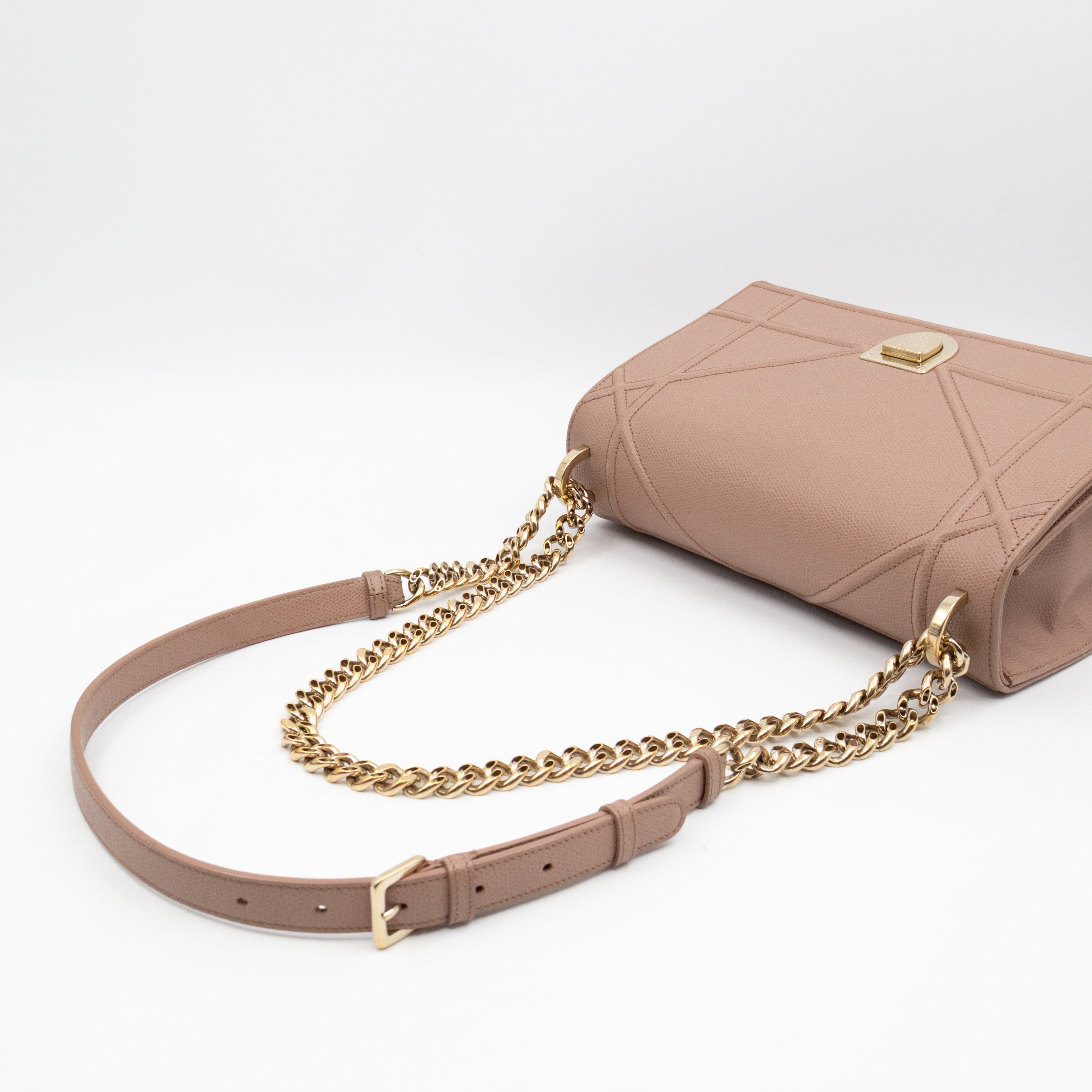 Diorama Medium Flap Bag Beige Leather