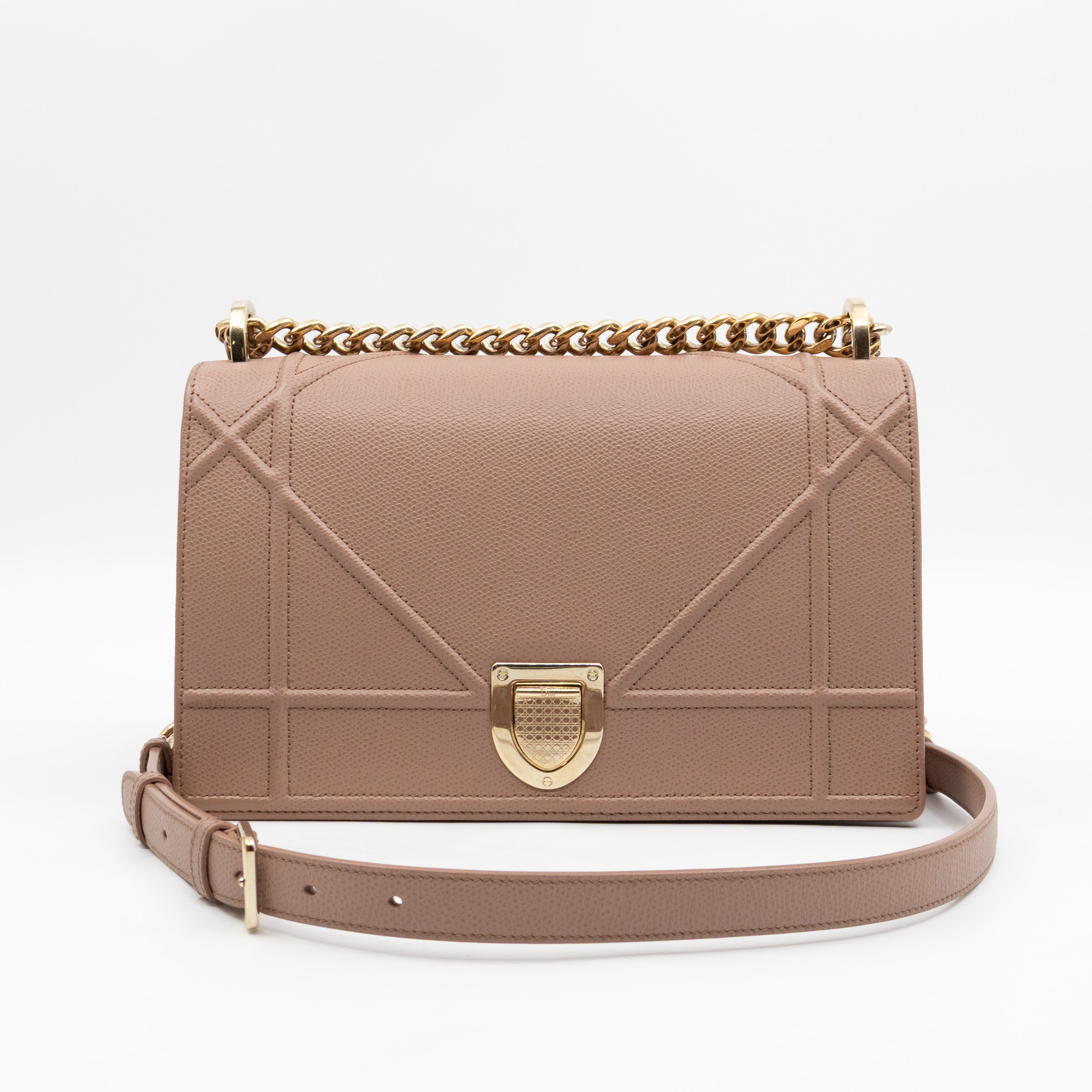 Diorama Medium Flap Bag Beige Leather
