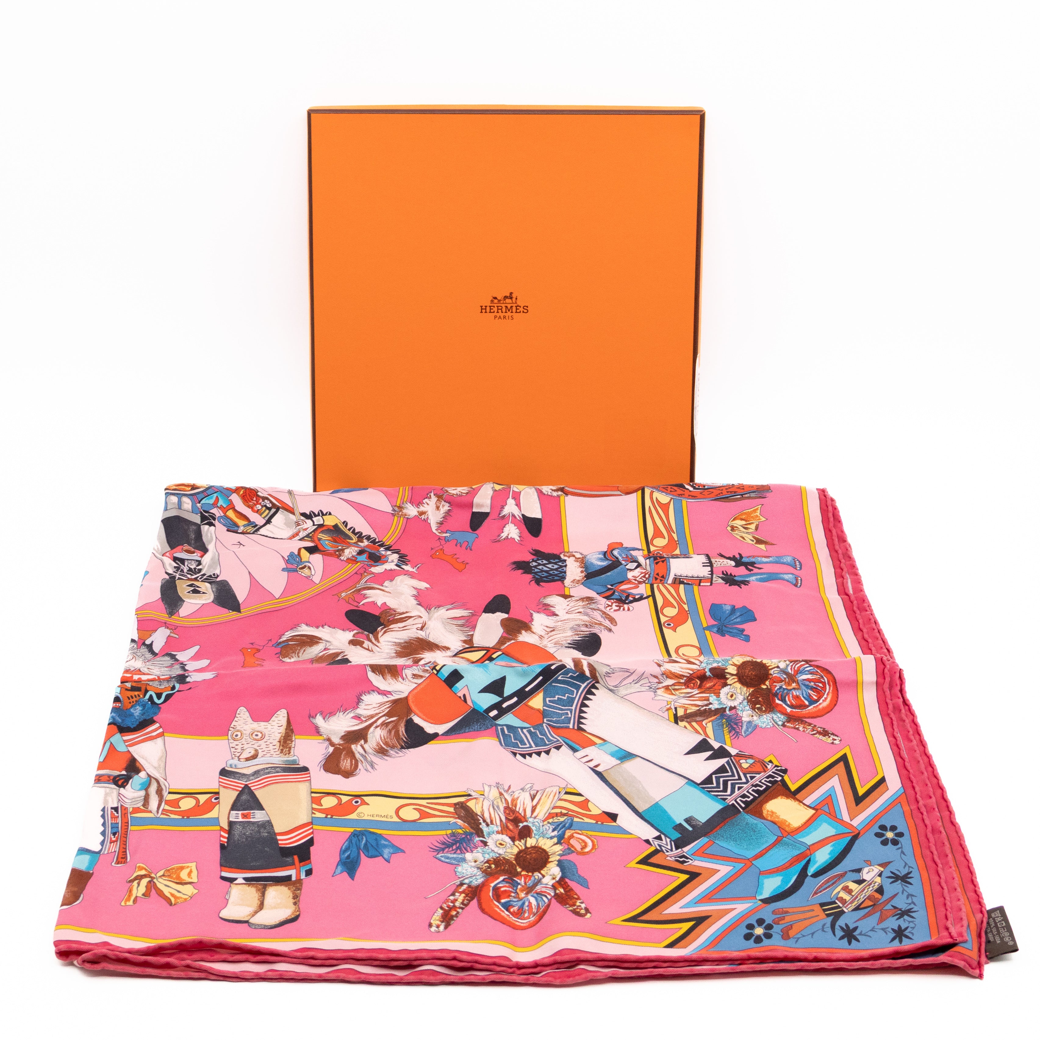 Silk Scarf 90 Kachinas Pink