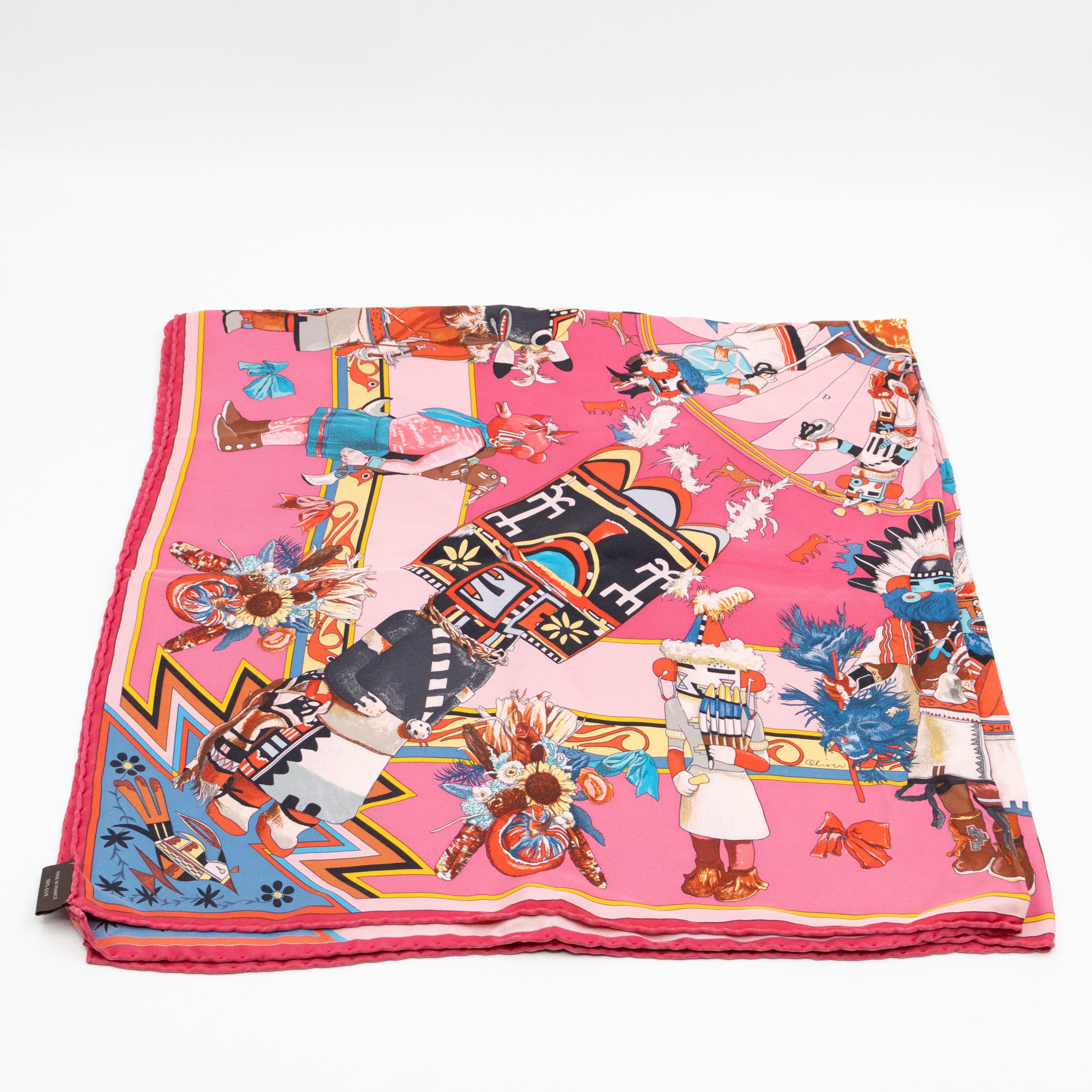 Silk Scarf 90 Kachinas Pink