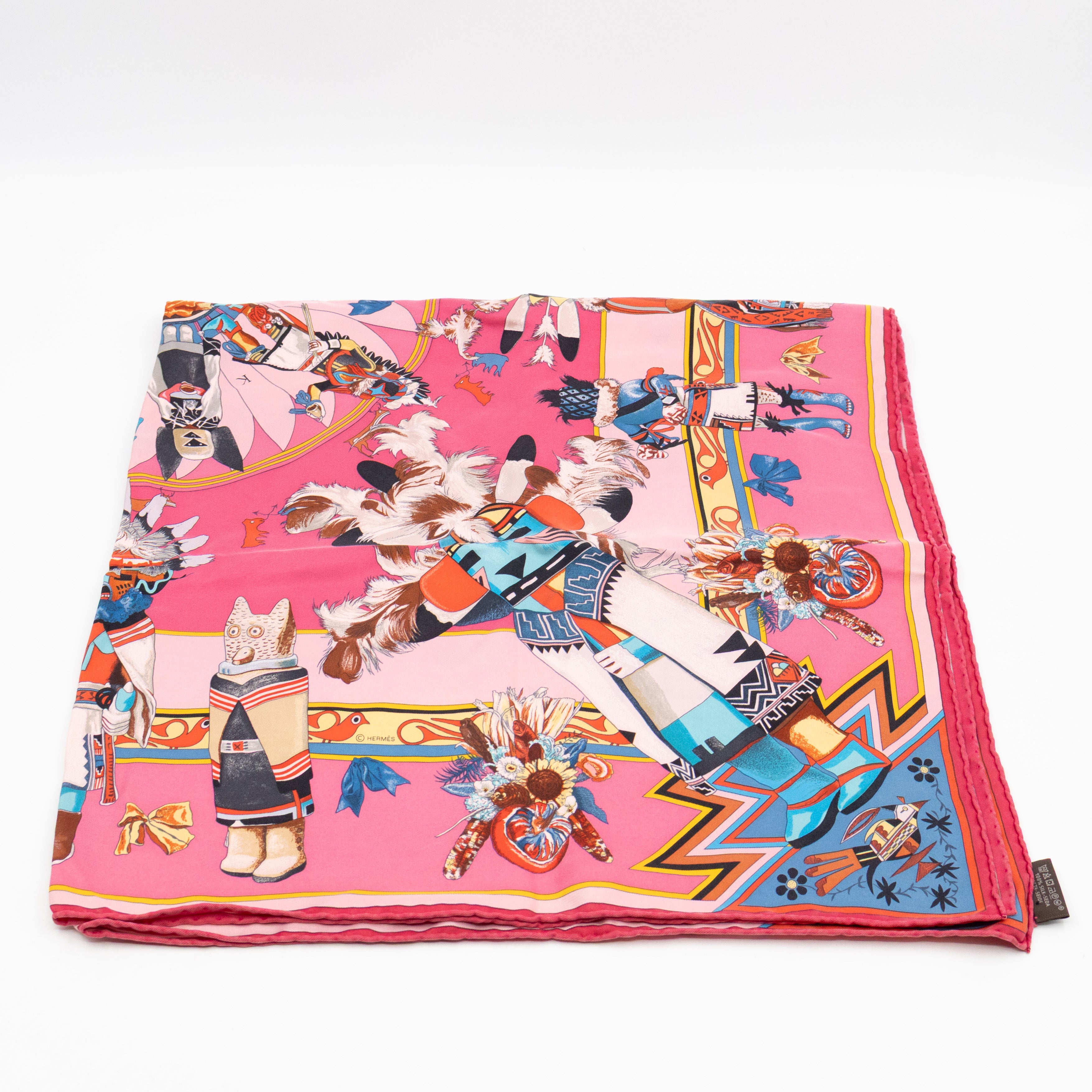 Silk Scarf 90 Kachinas Pink
