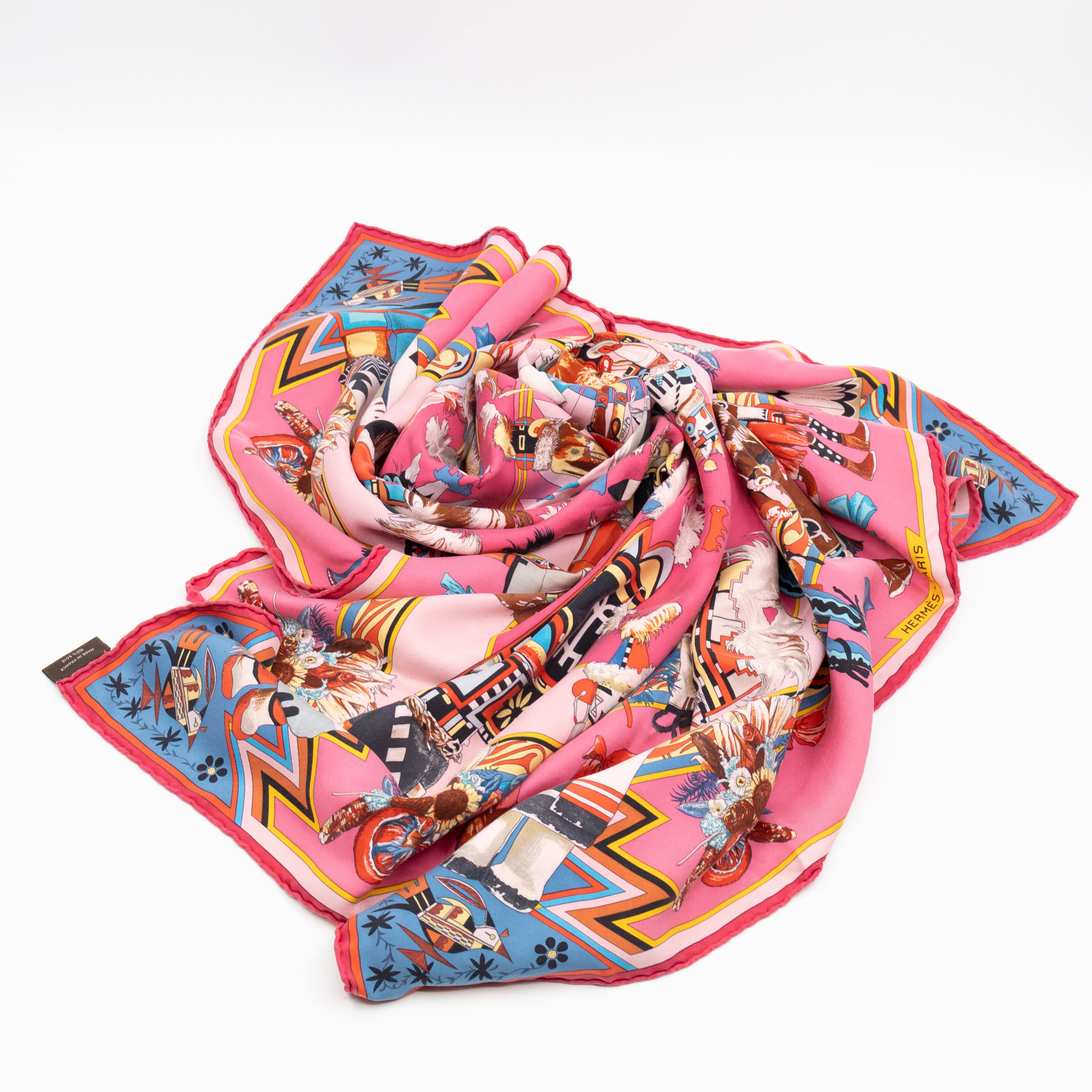 Silk Scarf 90 Kachinas Pink