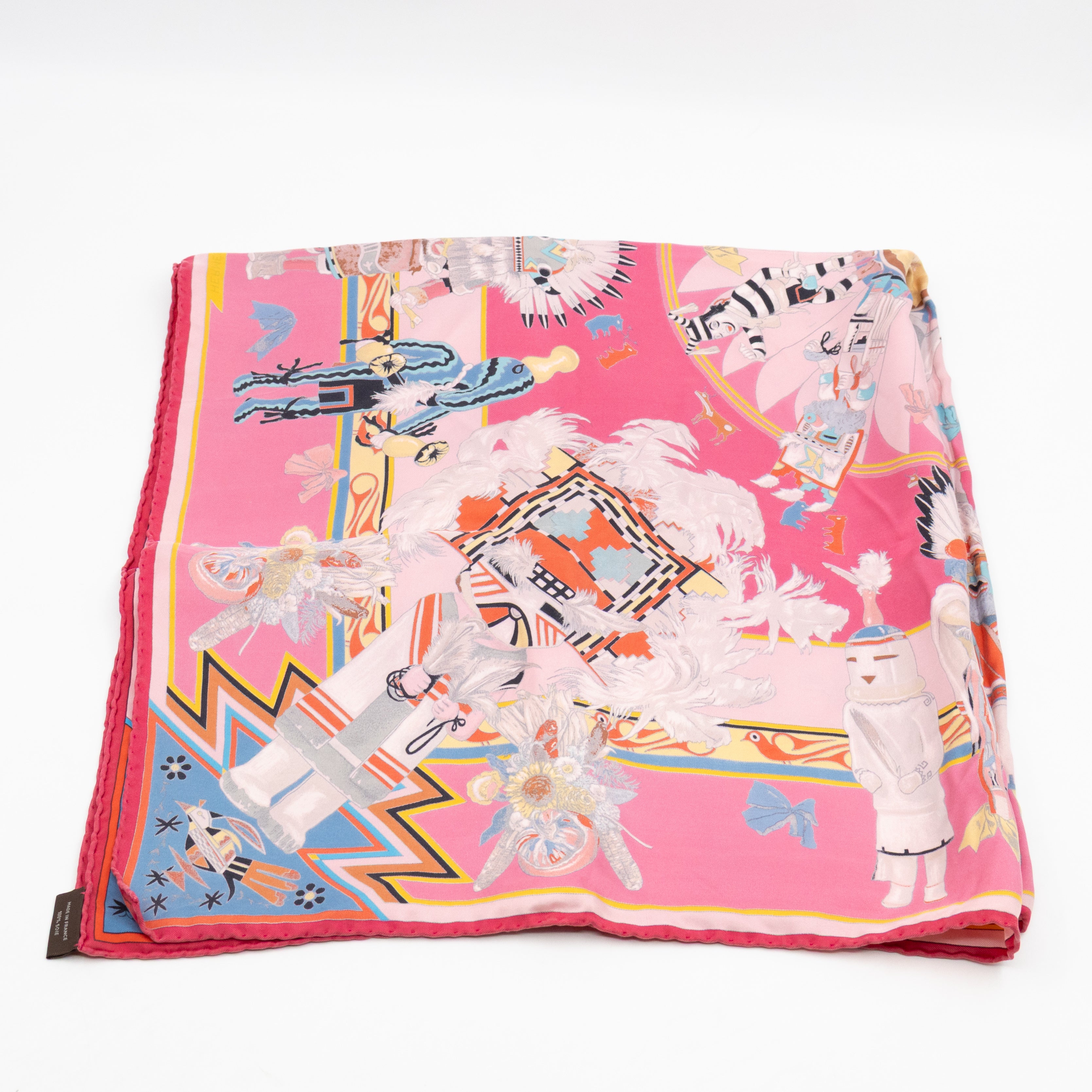 Silk Scarf 90 Kachinas Pink