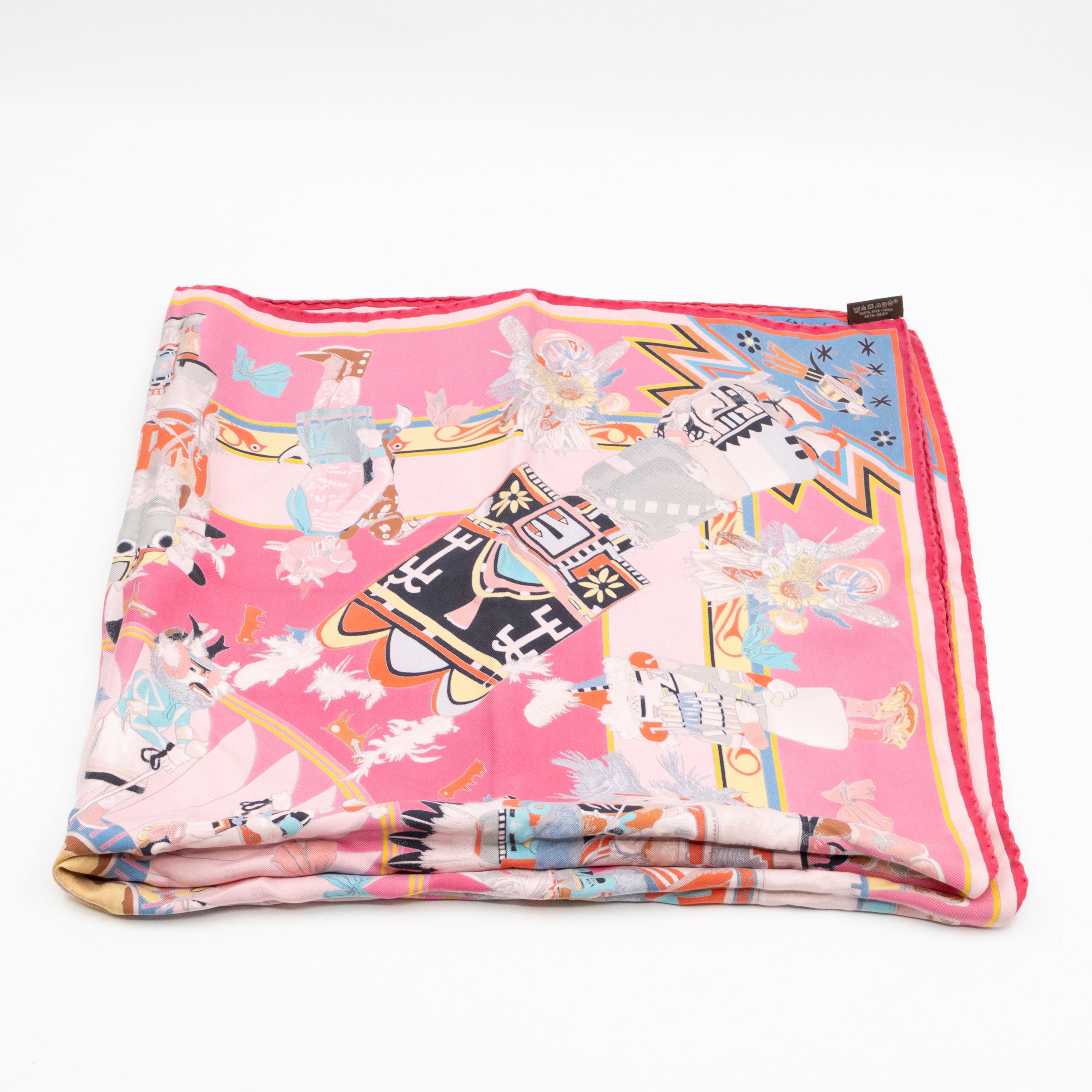 Silk Scarf 90 Kachinas Pink