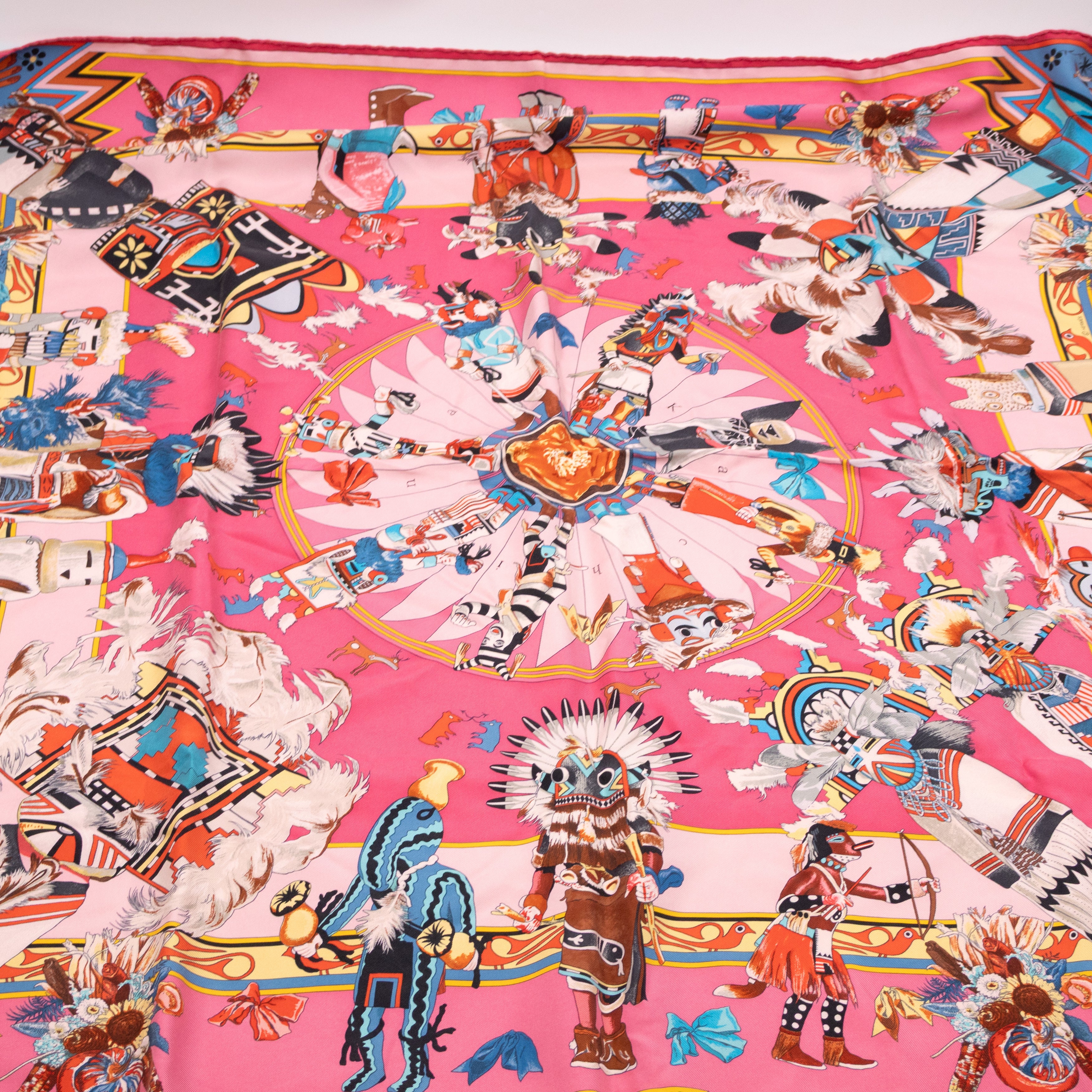 Silk Scarf 90 Kachinas Pink