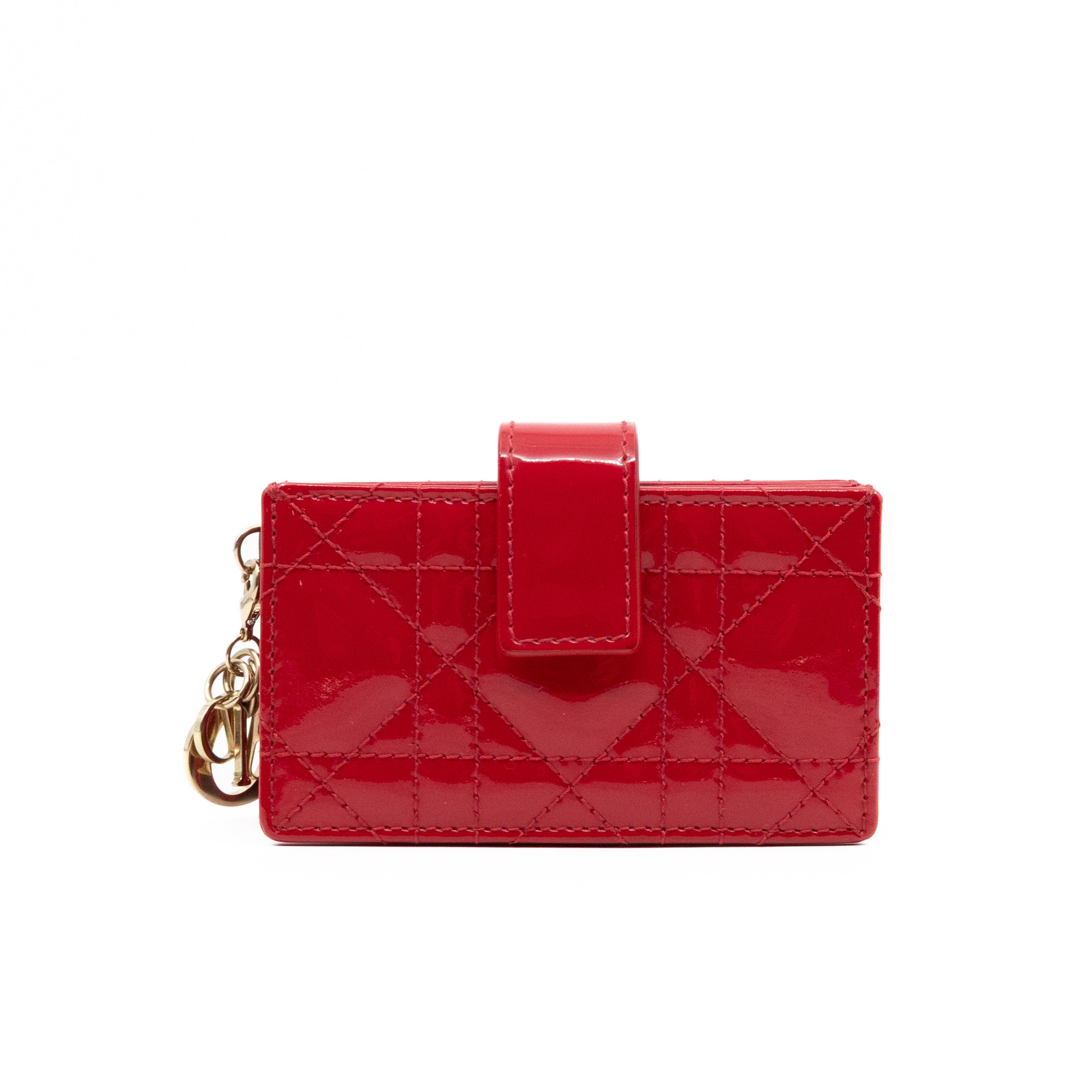 Christian Dior Lady Dior Jasmine Card Holder Red Patent Leather