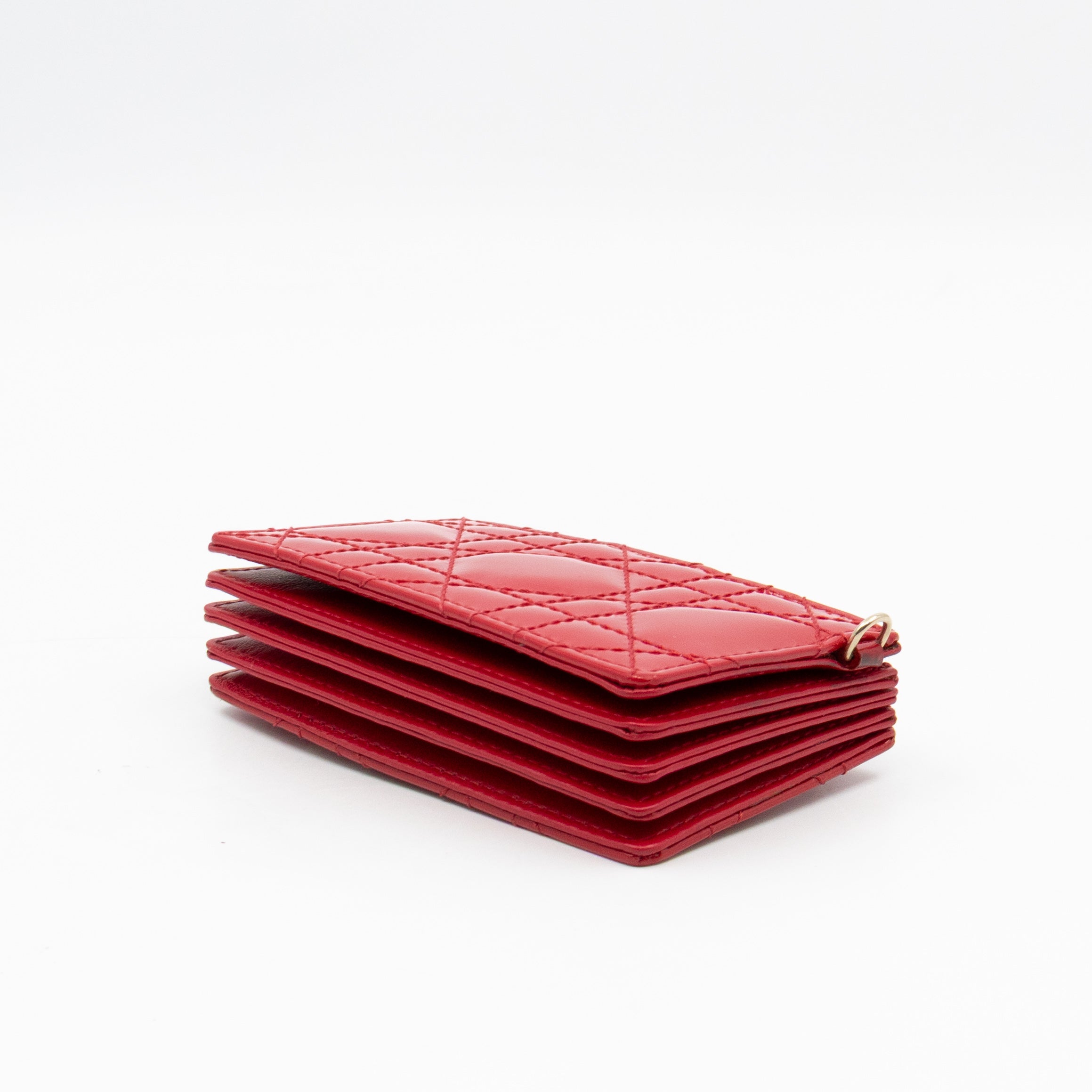 Lady Dior Jasmine Card Holder Red Patent Leather