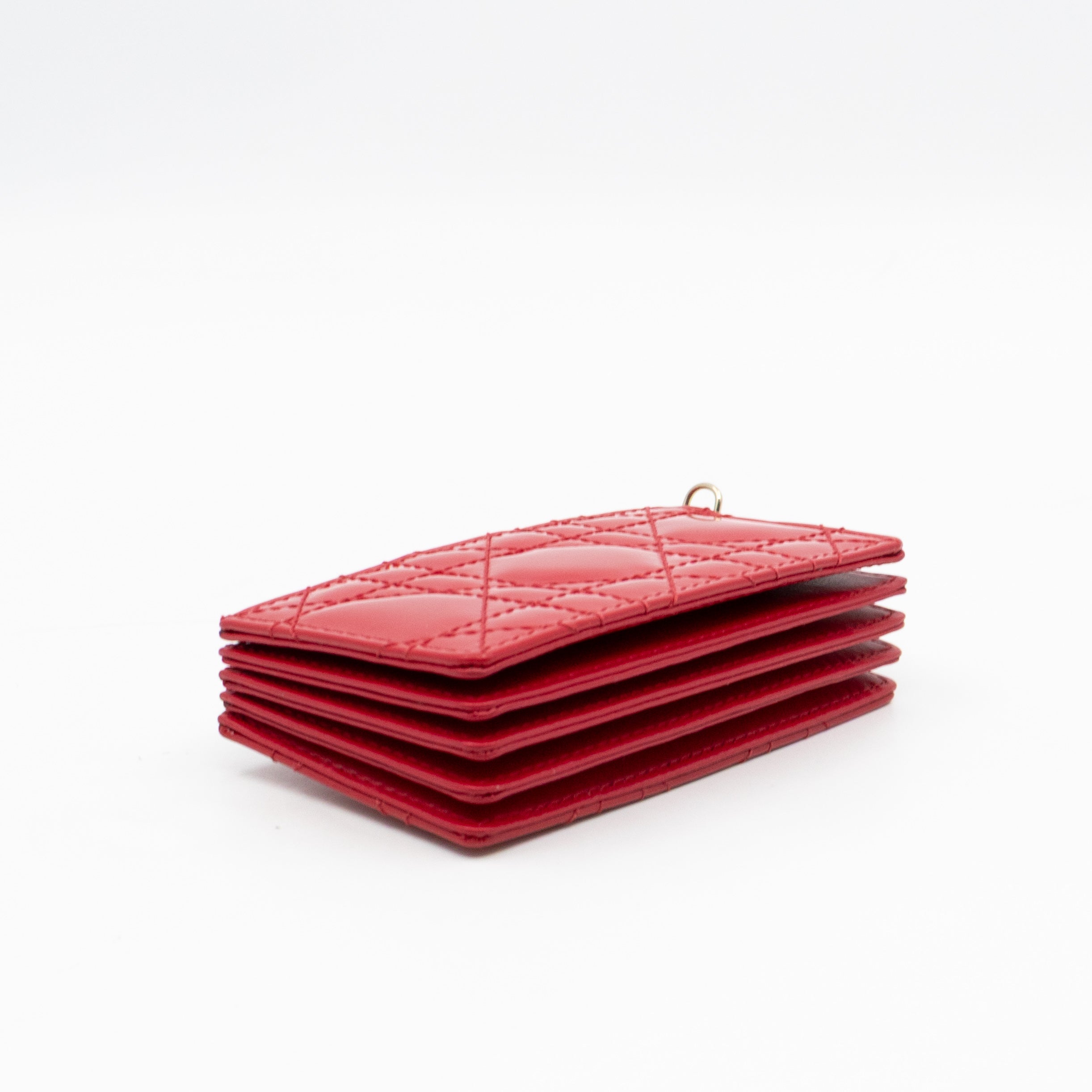 Lady Dior Jasmine Card Holder Red Patent Leather