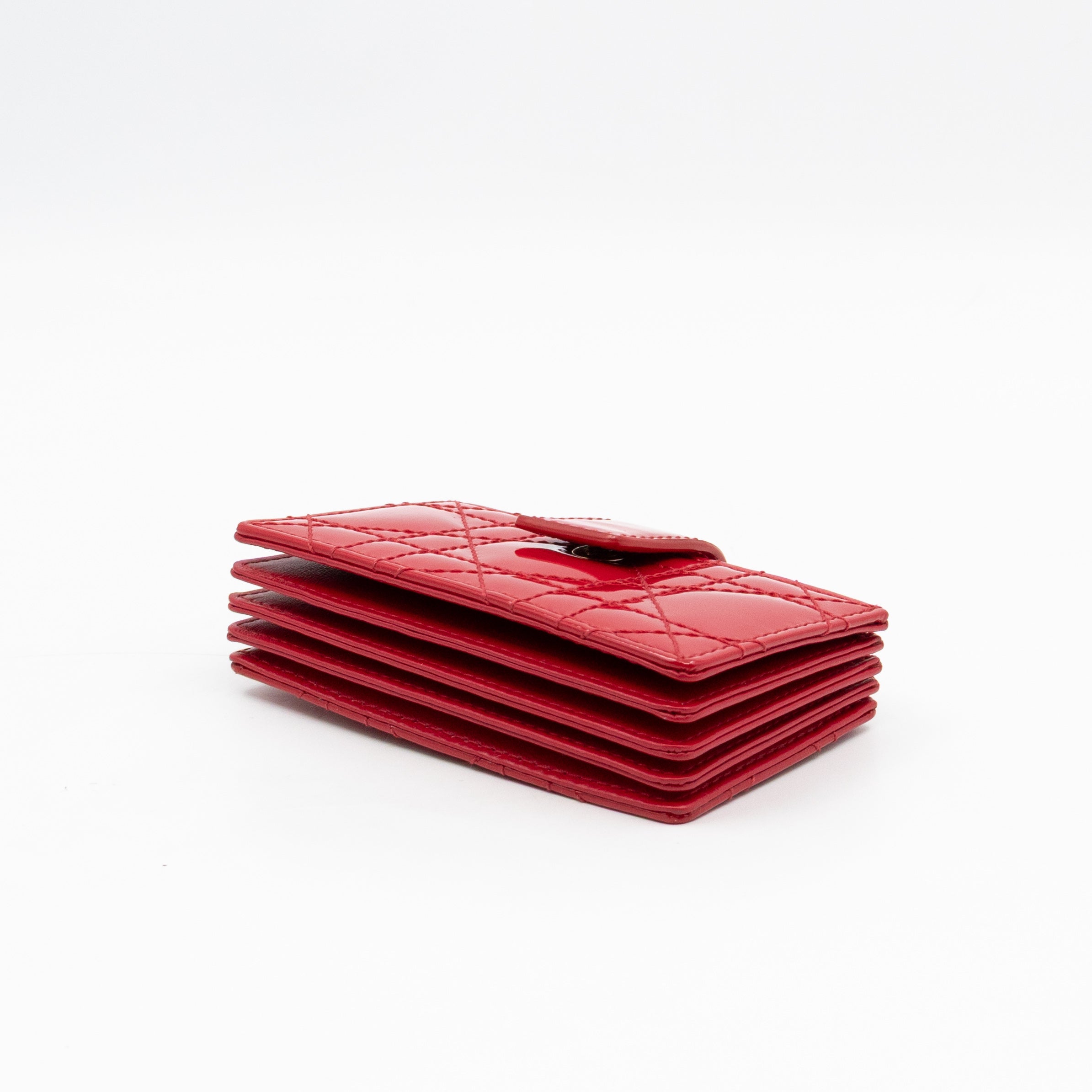 Lady Dior Jasmine Card Holder Red Patent Leather