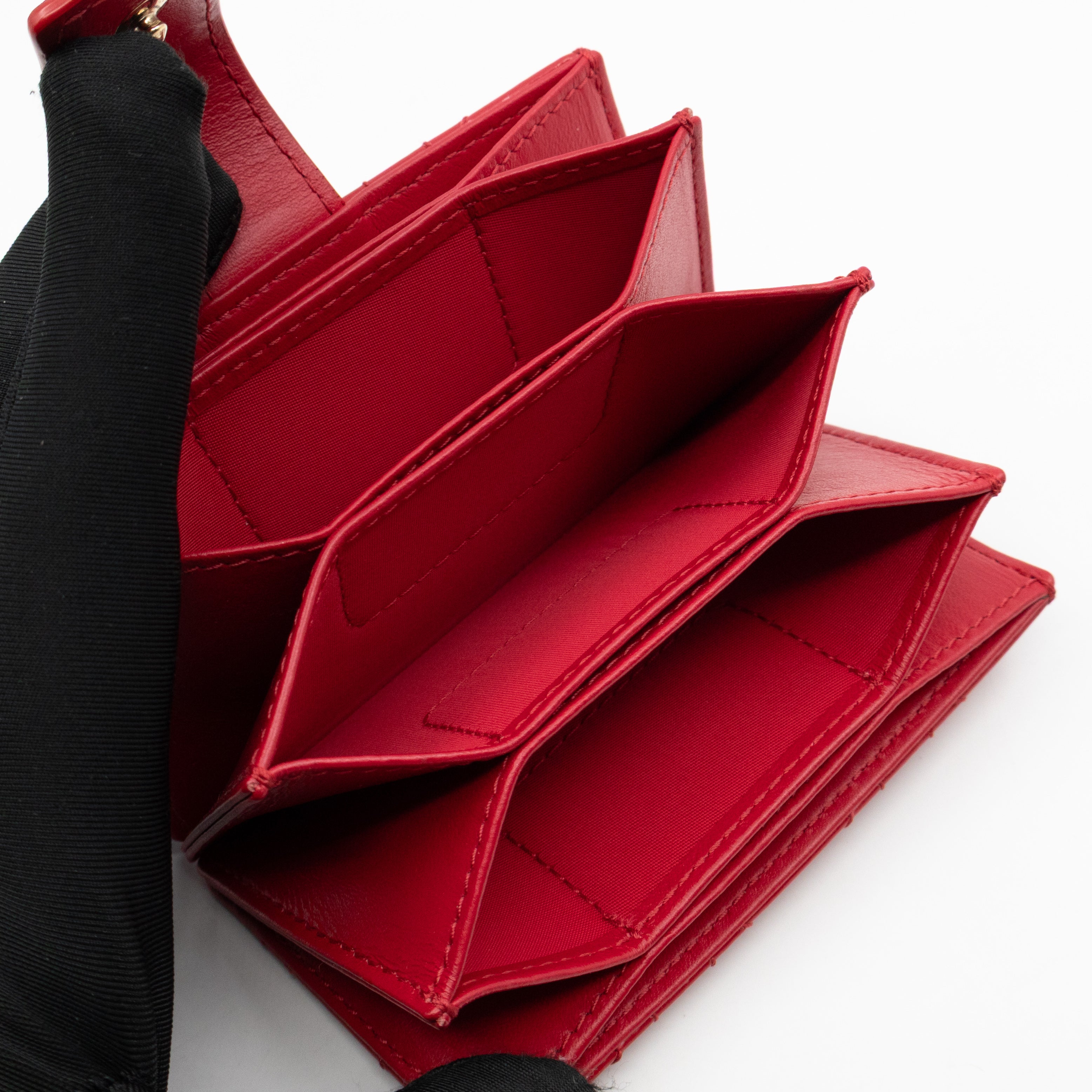 Lady Dior Jasmine Card Holder Red Patent Leather