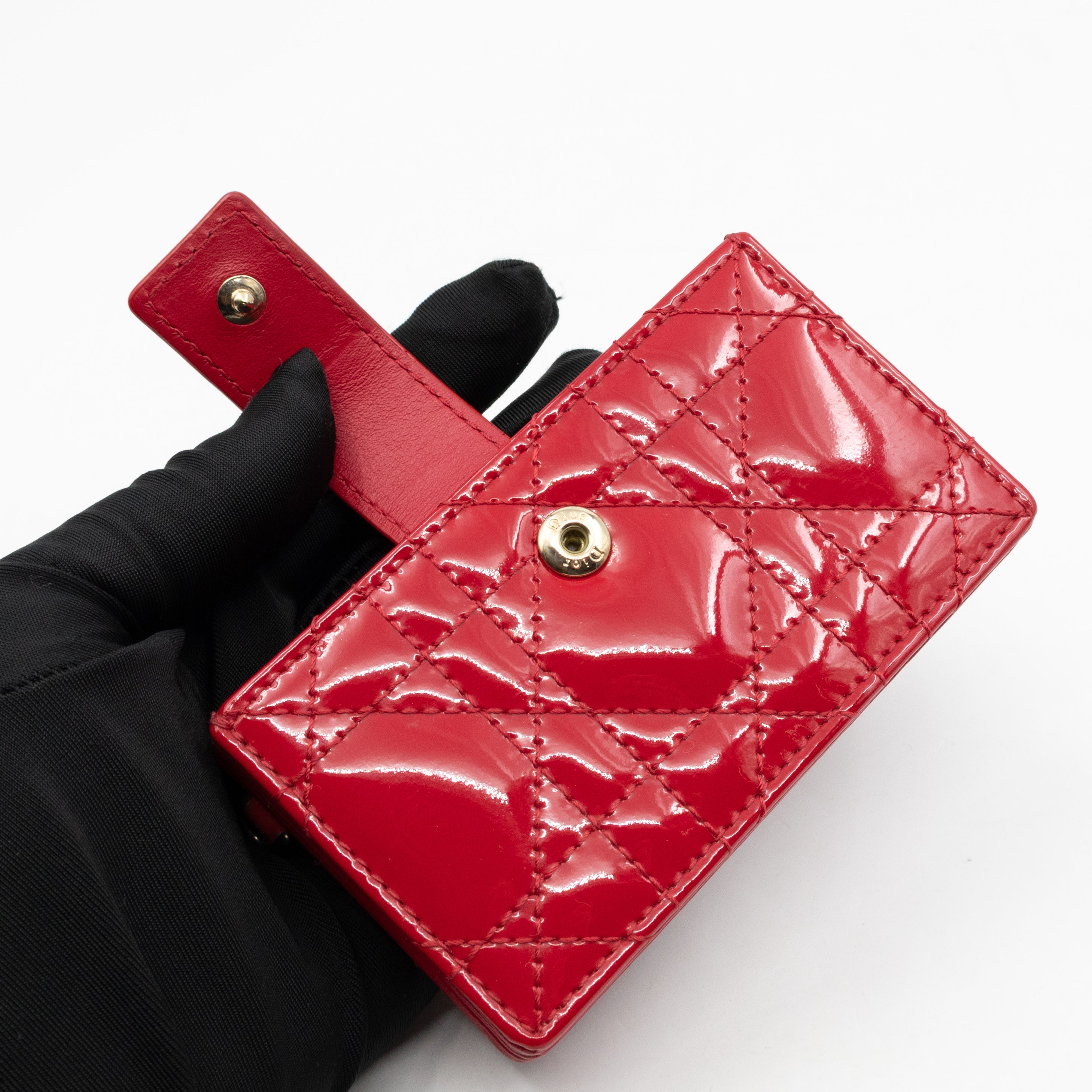 Lady Dior Jasmine Card Holder Red Patent Leather